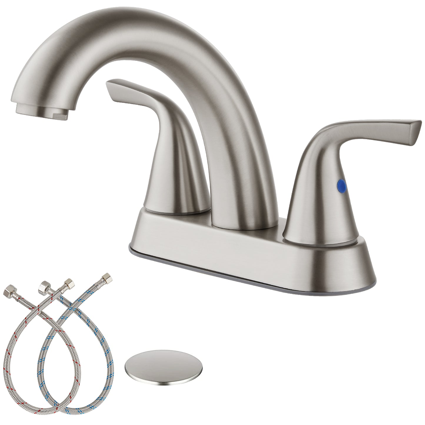 Midanya 2 Handle Bathroom Sink Faucet Deck Mount Centerset Bathroom Faucet 3 Hole, with Pop-up Drain Stopper Assembly and Water Supply Lines Lavatory Faucet Mixer Double Handle Tap