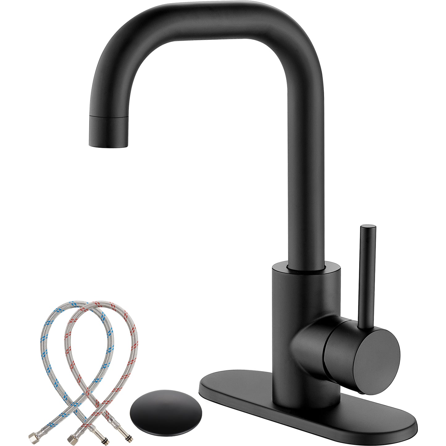 Midanya Bathroom Sink Faucet Single Handle, RV Small Vanity Faucet Wet Bar Pre-Kitchen Farmhouse with 360°Rotation Spout and Deck Plate, Supply Hoses and Pop-up Drain
