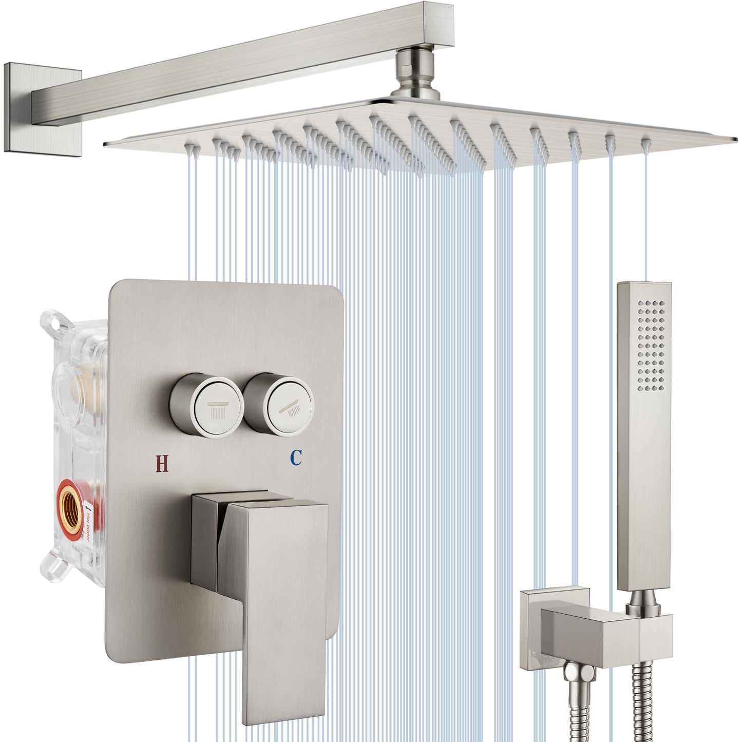 
                  
                    Midanya Rain Shower System with Push Button Diverter Bathroom Luxury Shower Faucets Sets Complete, Handheld Shower Head and 12 Inch Shower Head with Rough-in Valve Trim Kits
                  
                