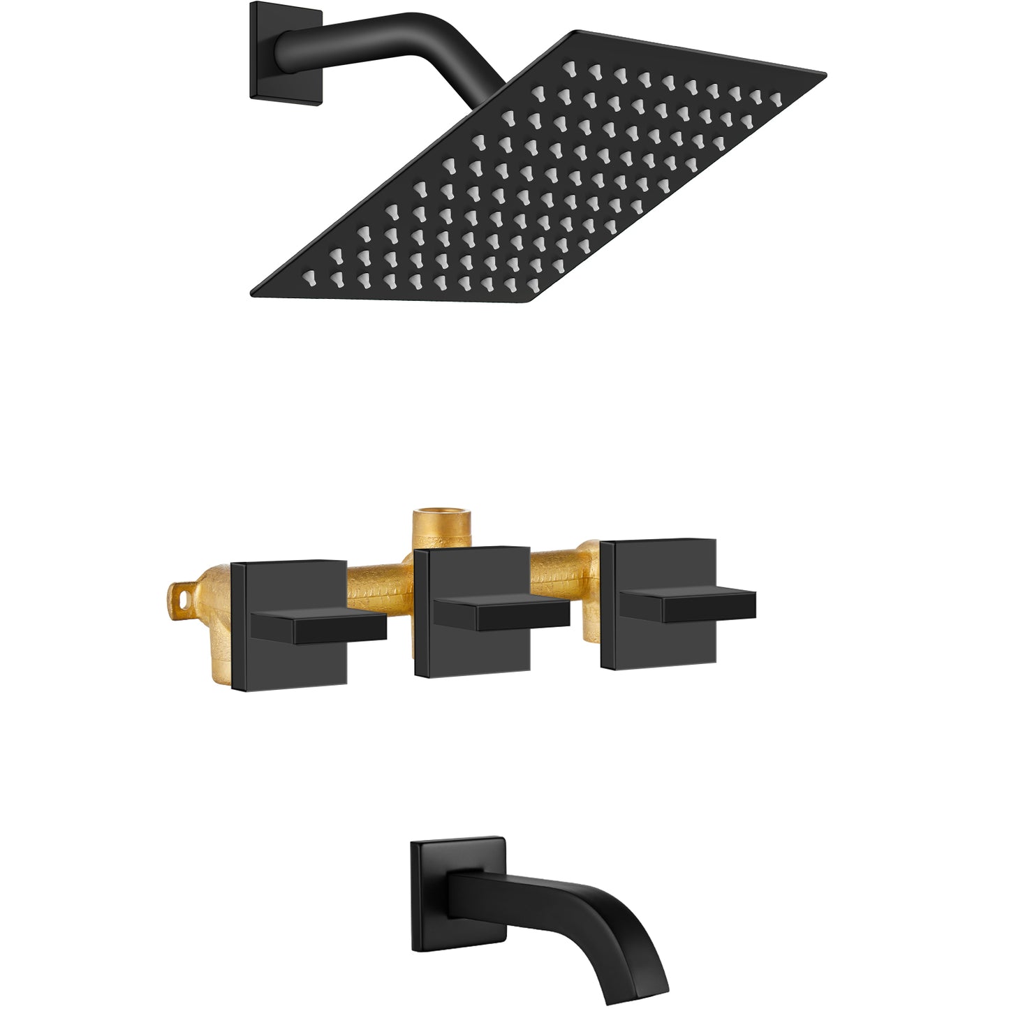 
                  
                    Midanya 3 Handle Tub Shower Faucet with Tub Spout, 8-inch Rainfall Shower Head Combo and Rough-in Valve Wall Mount Bathroom Trim Kit Rainfall Shower System Bathtub Rain Shower Faucet Set
                  
                