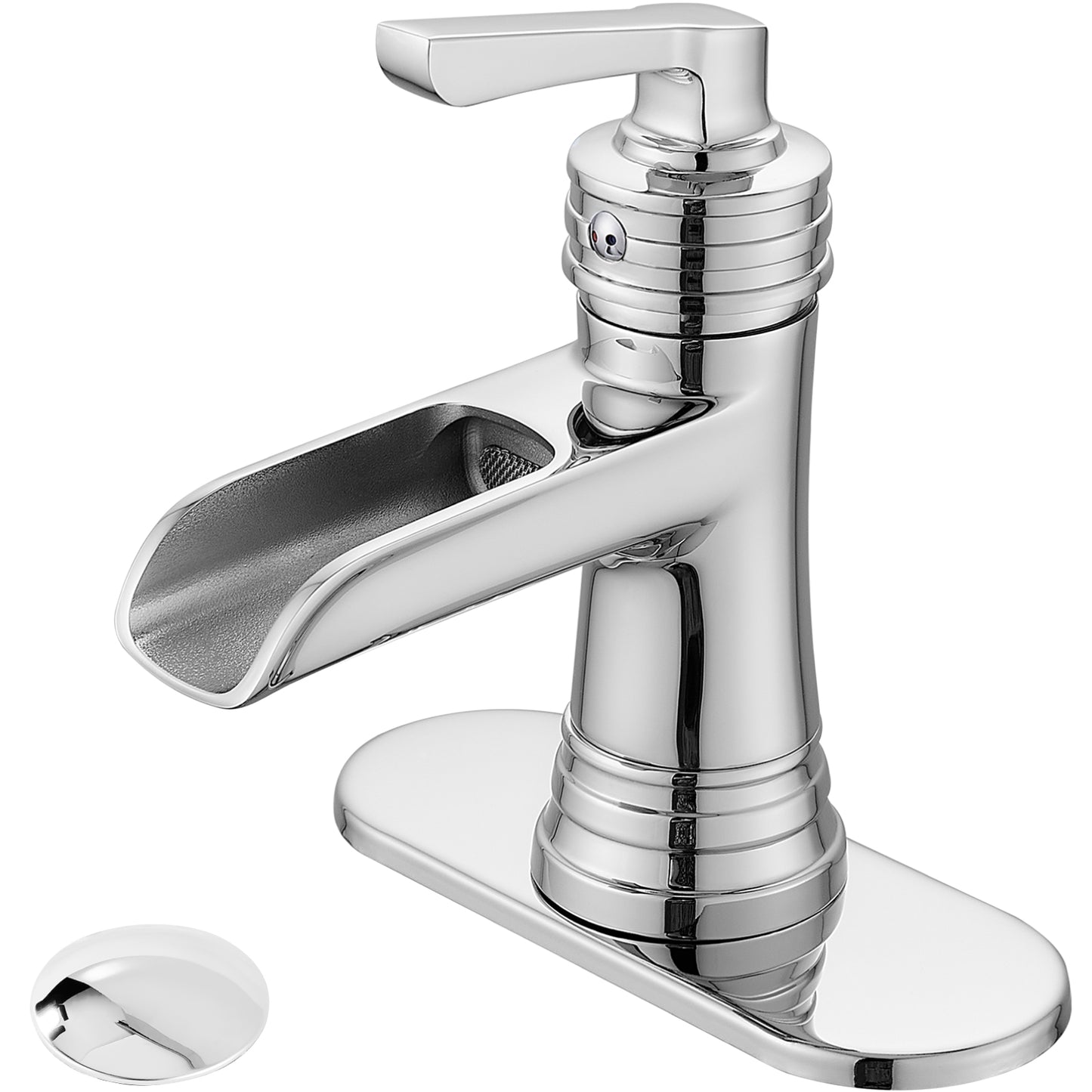 
                  
                    Midanya Waterfall Faucet Single Handle Bathroom Sink Faucet, Large Spout Lavatory Faucet, Deck Mounted Single Hole or 3 Hole Bathroom Faucet with Pop Up Drain and Water Supply Lines
                  
                
