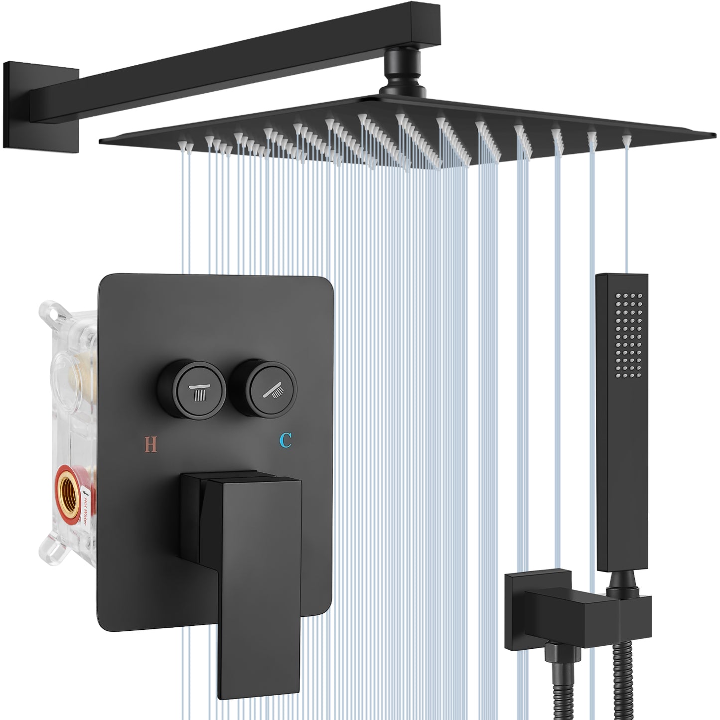 
                  
                    Midanya Rain Shower System with Push Button Diverter Bathroom Luxury Shower Faucets Sets Complete, Handheld Shower Head and 12 Inch Shower Head with Rough-in Valve Trim Kits
                  
                