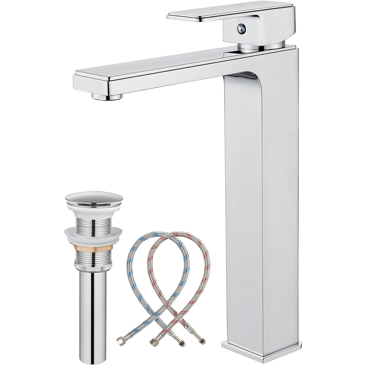 
                  
                    Bathroom Vessel Bowl Sink Faucet Tall Body Single Handle Lavatory Vanity Mixer Bar Tap with Pop Up Drain Tall Spout Single Hole Deck Mount Brass
                  
                