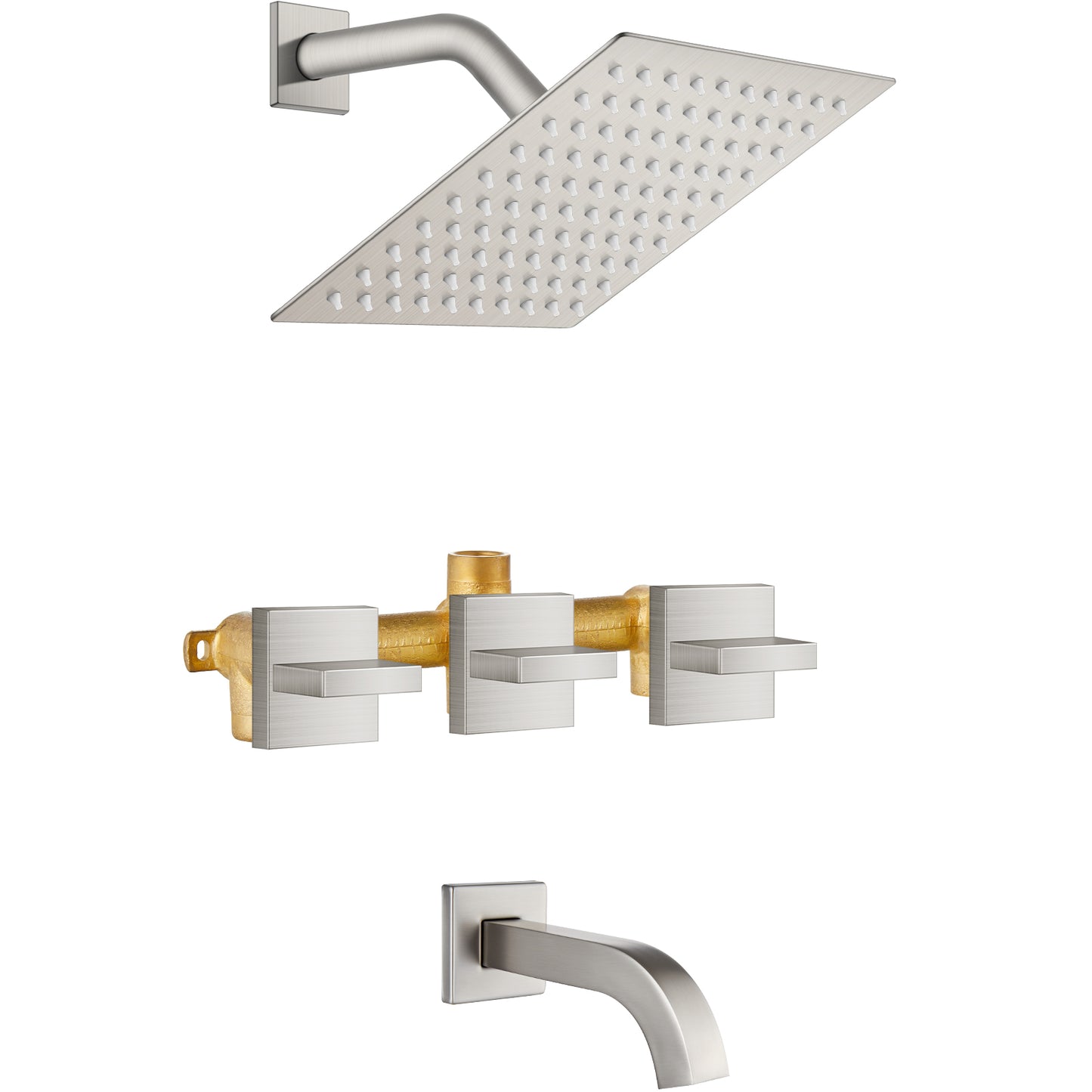 
                  
                    Midanya 3 Handle Tub Shower Faucet with Tub Spout, 8-inch Rainfall Shower Head Combo and Rough-in Valve Wall Mount Bathroom Trim Kit Rainfall Shower System Bathtub Rain Shower Faucet Set
                  
                