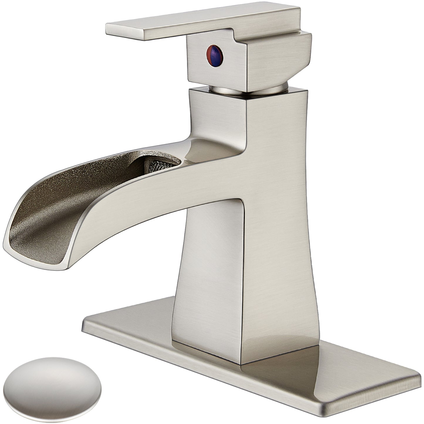 
                  
                    Midanya Single Handle Bathroom Sink Faucet, Waterfall Bathroom Faucet for 1 Hole or 3 Holes, Lavatory RV Vanity Faucet with Deck Mount Pop-Up Drain and Water Supply Lines
                  
                