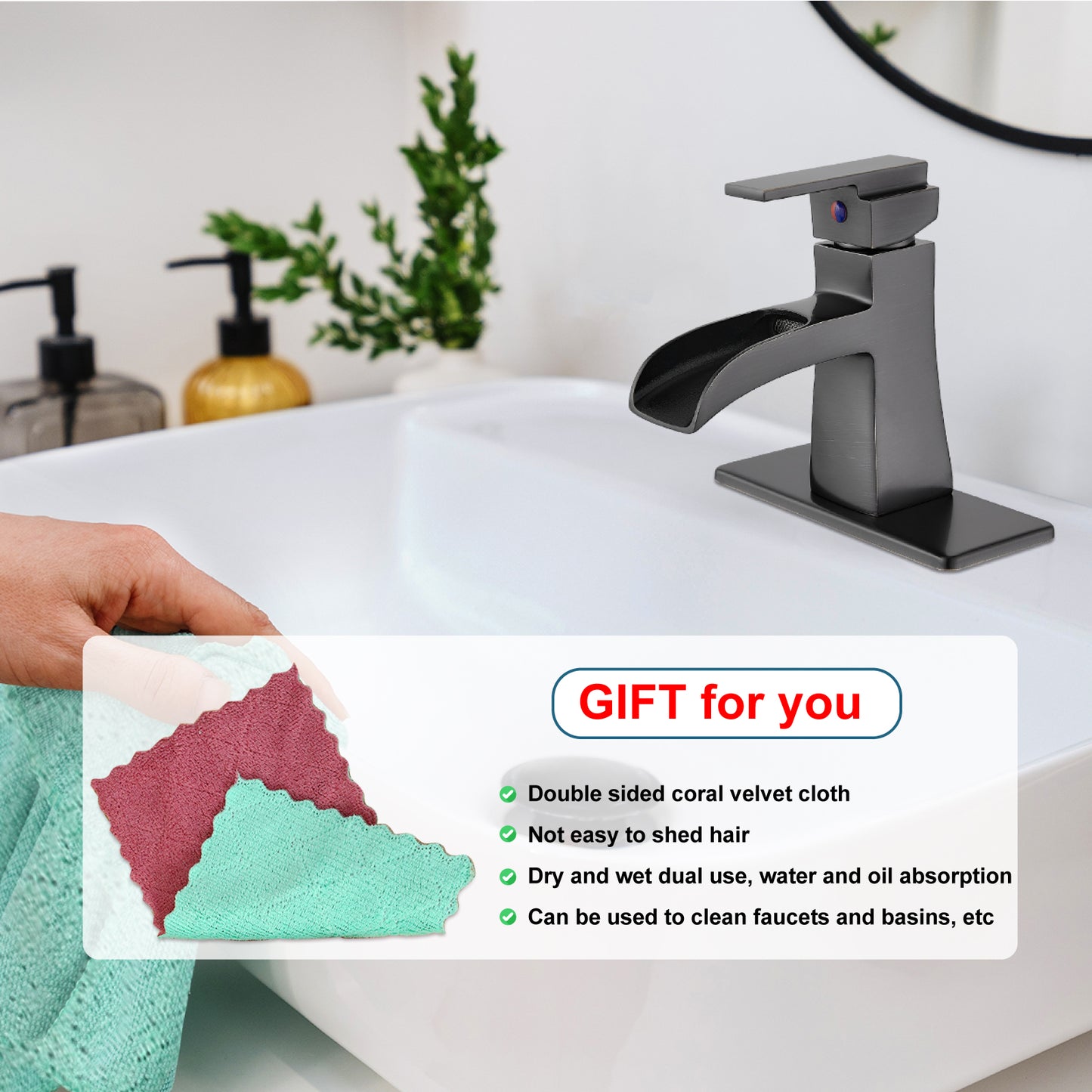 
                  
                    Midanya Single Handle Bathroom Sink Faucet, Waterfall Bathroom Faucet for 1 Hole or 3 Holes, Lavatory RV Vanity Faucet with Deck Mount Pop-Up Drain and Water Supply Lines
                  
                