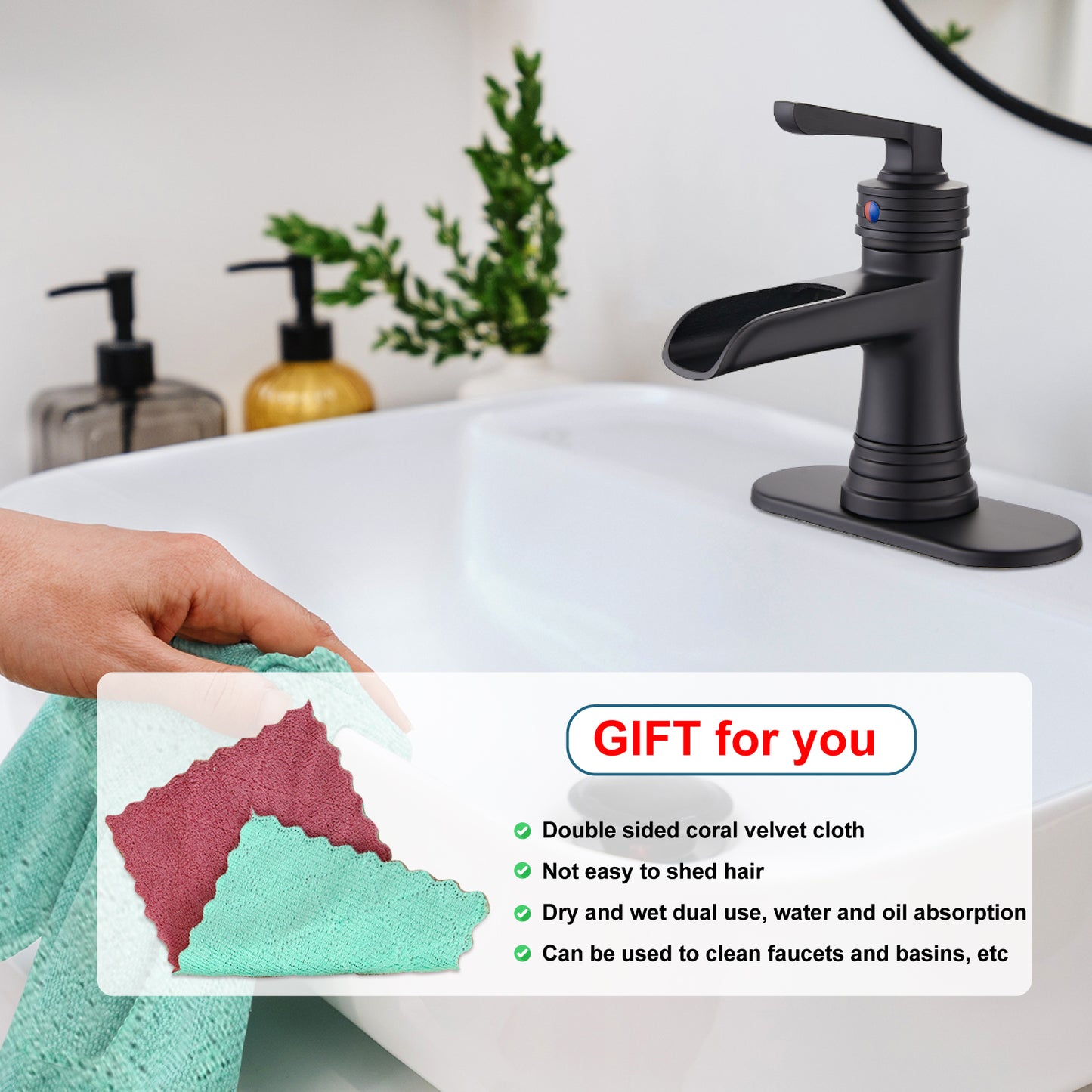 
                  
                    Midanya Waterfall Faucet Single Handle Bathroom Sink Faucet, Large Spout Lavatory Faucet, Deck Mounted Single Hole or 3 Hole Bathroom Faucet with Pop Up Drain and Water Supply Lines
                  
                