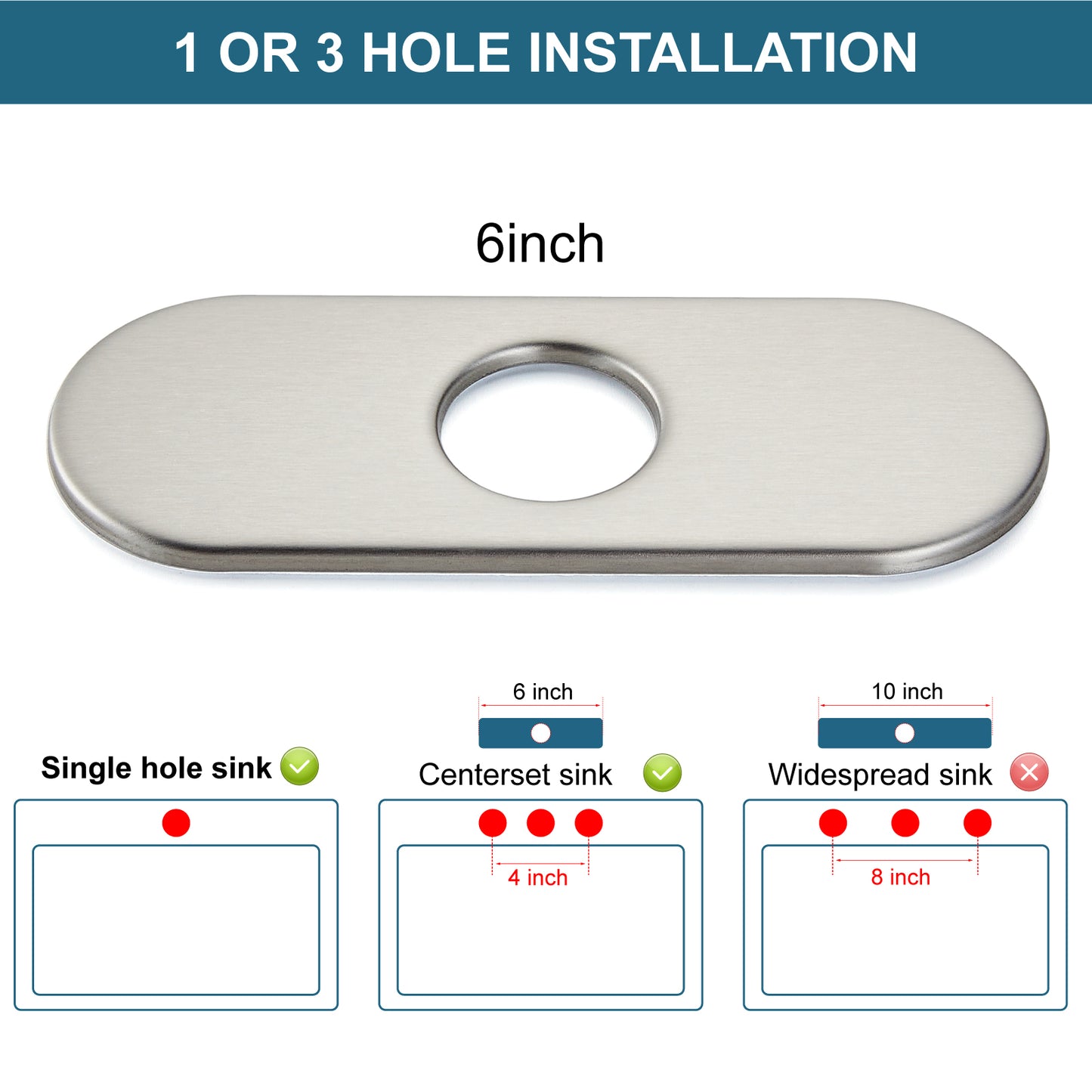 
                  
                    Midanya 6 Inch Sink Hole Cover, 1 or 3 Hole Bathroom Kitchen Lavatory Faucet Cover Plate, SUS304 Stainless Steel Decorative Cover,Vessel Vanity Sink Faucet Oval Deck Plate
                  
                