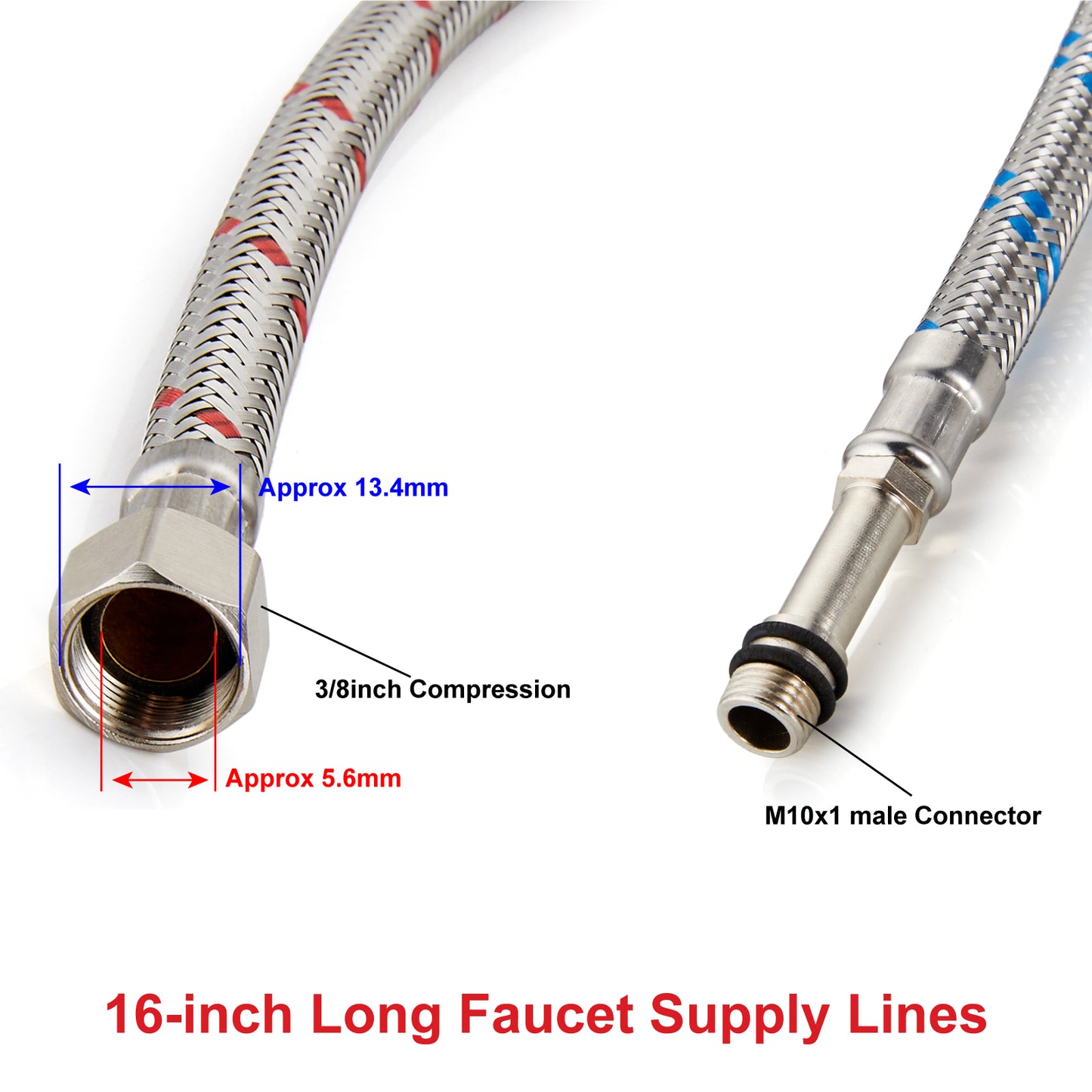 
                  
                    Midanya Faucet Connector, Braided Stainless Steel Supply Hose 3/8-Inch Female Compression Thread x M10 Male Connector, x 2 Pcs (1 Pair)
                  
                