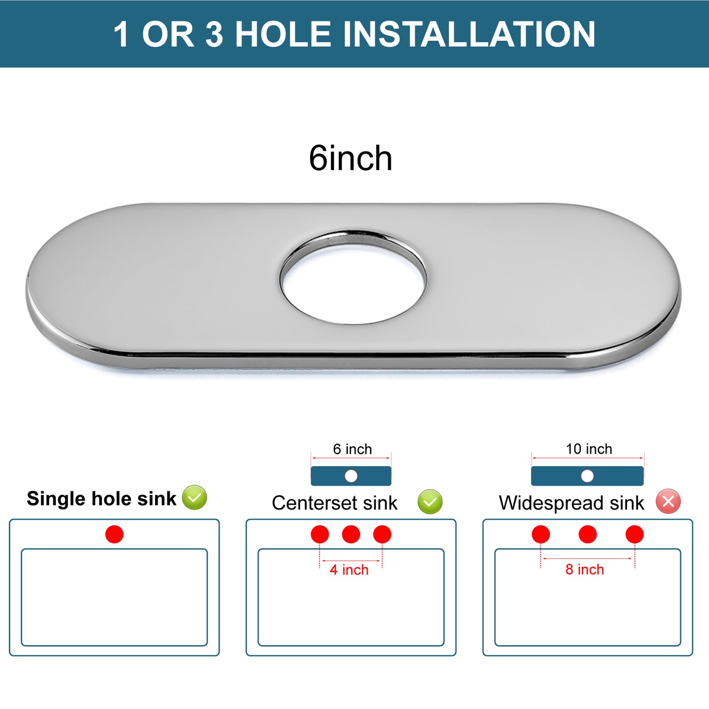 
                  
                    Midanya 6 Inch Sink Hole Cover, 1 or 3 Hole Bathroom Kitchen Lavatory Faucet Cover Plate, SUS304 Stainless Steel Decorative Cover,Vessel Vanity Sink Faucet Oval Deck Plate
                  
                