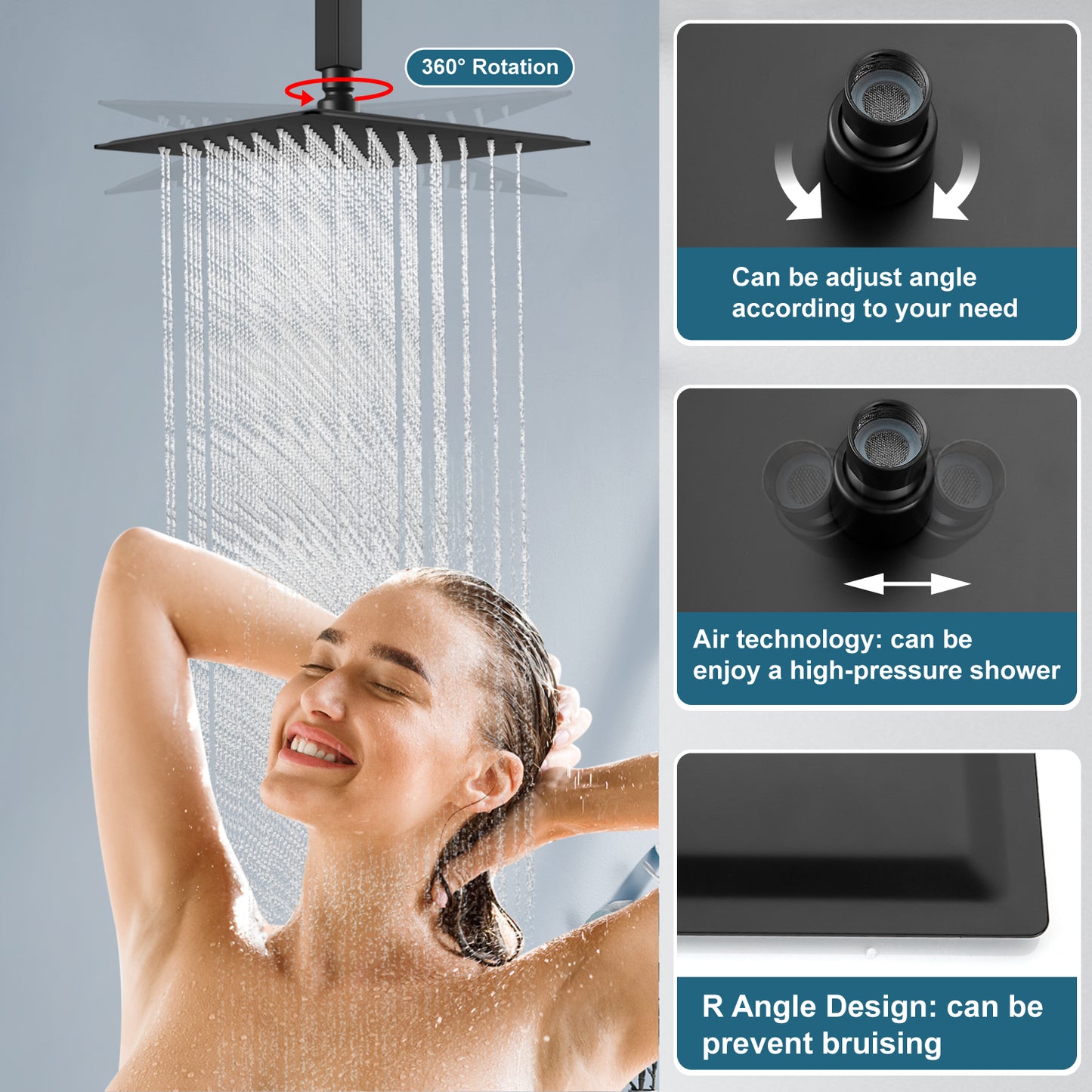 Midanya Oil-Rubbed Bronze Shower Faucet Set Shower System 10 inch Square Rainfall Shower Head Ceiling Mounted with Handheld Spray and Waterfall Tub Spout Included Rough-in Valve Mixer Combo and Trim