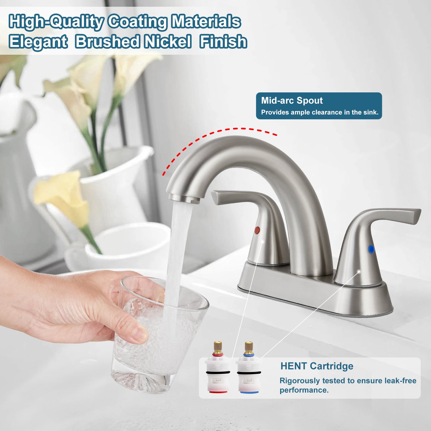 Midanya 2 Handle Bathroom Sink Faucet Deck Mount Centerset Bathroom Faucet 3 Hole, with Pop-up Drain Stopper Assembly and Water Supply Lines Lavatory Faucet Mixer Double Handle Tap