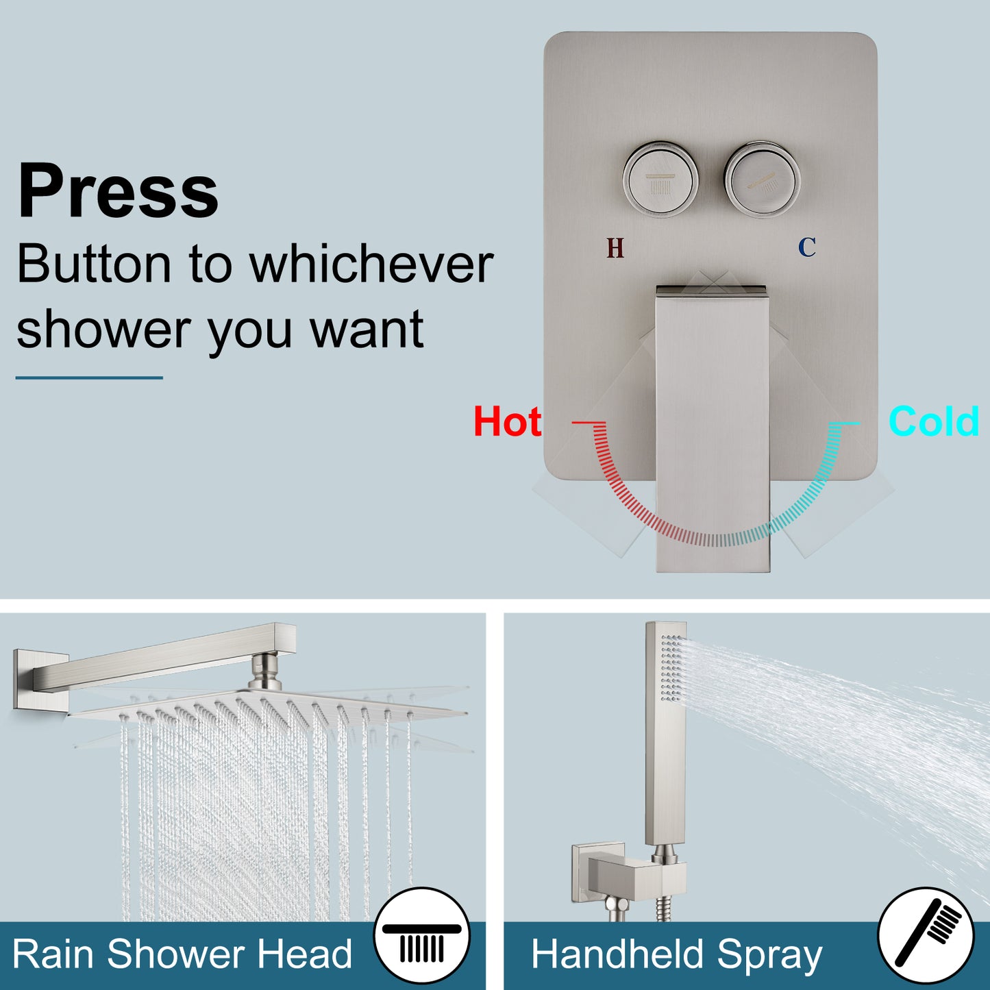 
                  
                    Midanya Rain Shower System with Push Button Diverter Bathroom Luxury Shower Faucets Sets Complete, Handheld Shower Head and 12 Inch Shower Head with Rough-in Valve Trim Kits
                  
                