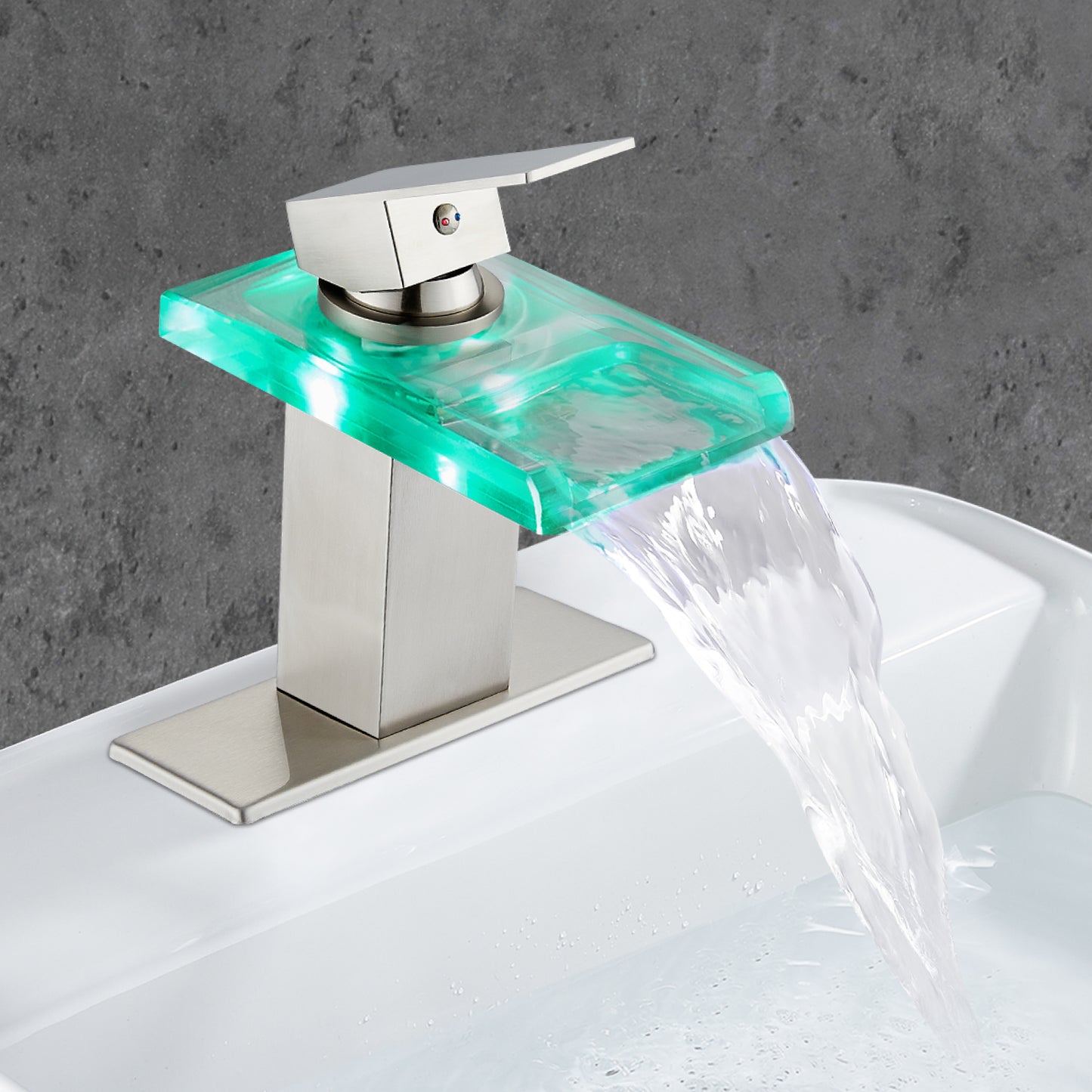 
                  
                    Midanya LED Bathroom Sink Faucet,Waterfall Open Glass Spout Bathroom Faucet,Single Handle 3 Colors Changing RV Vanity Faucets for Sink 1 Hole with Pop Up Drain and Water Supply Hoses
                  
                