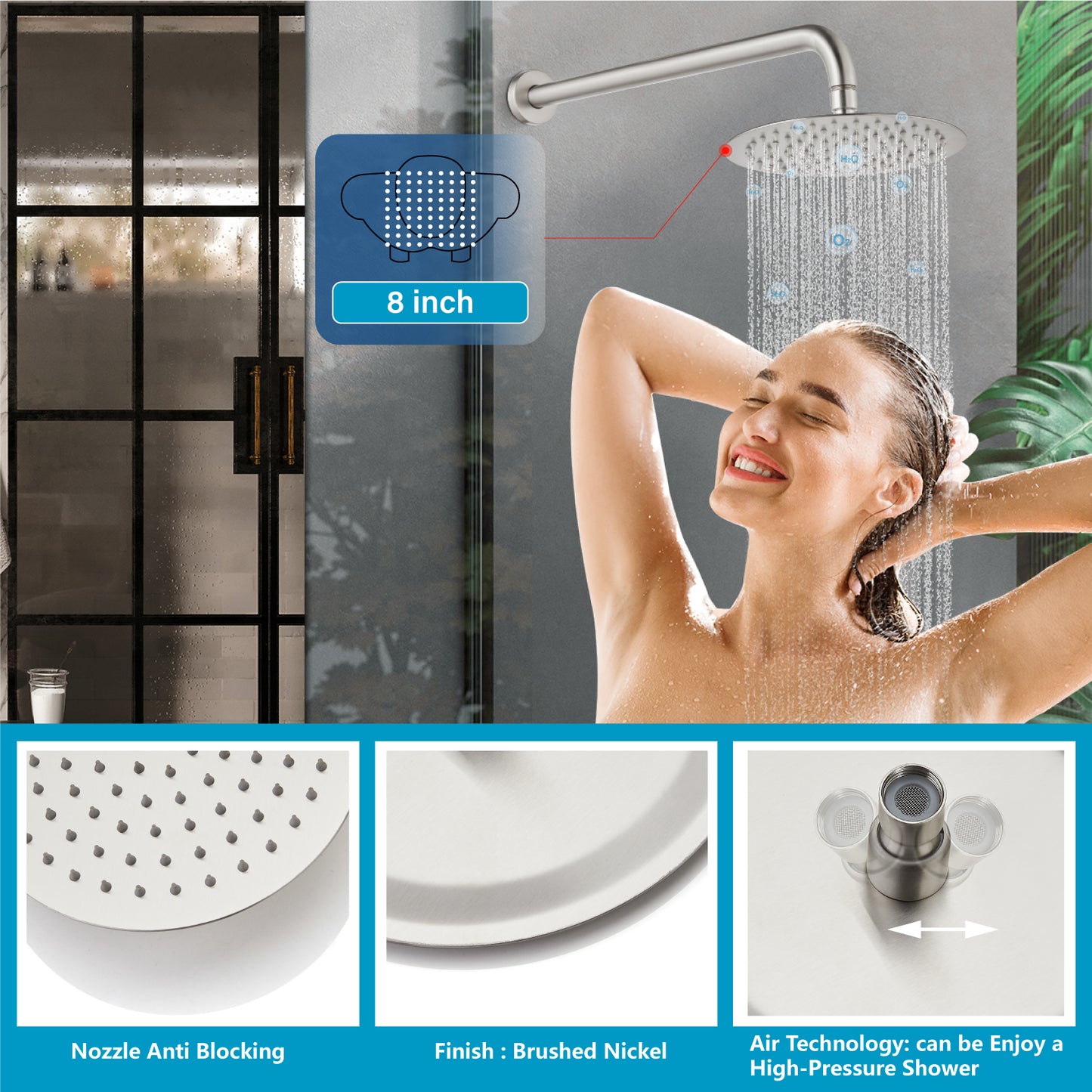 Midanya 3 Handle Tub Shower Faucet with Tub Spout,8-inch Rainfall Bathtub Rain Shower Faucet Set and Rough-in Valve Wall Mount Bathroom Trim Kit Shower System, Round Shower Head