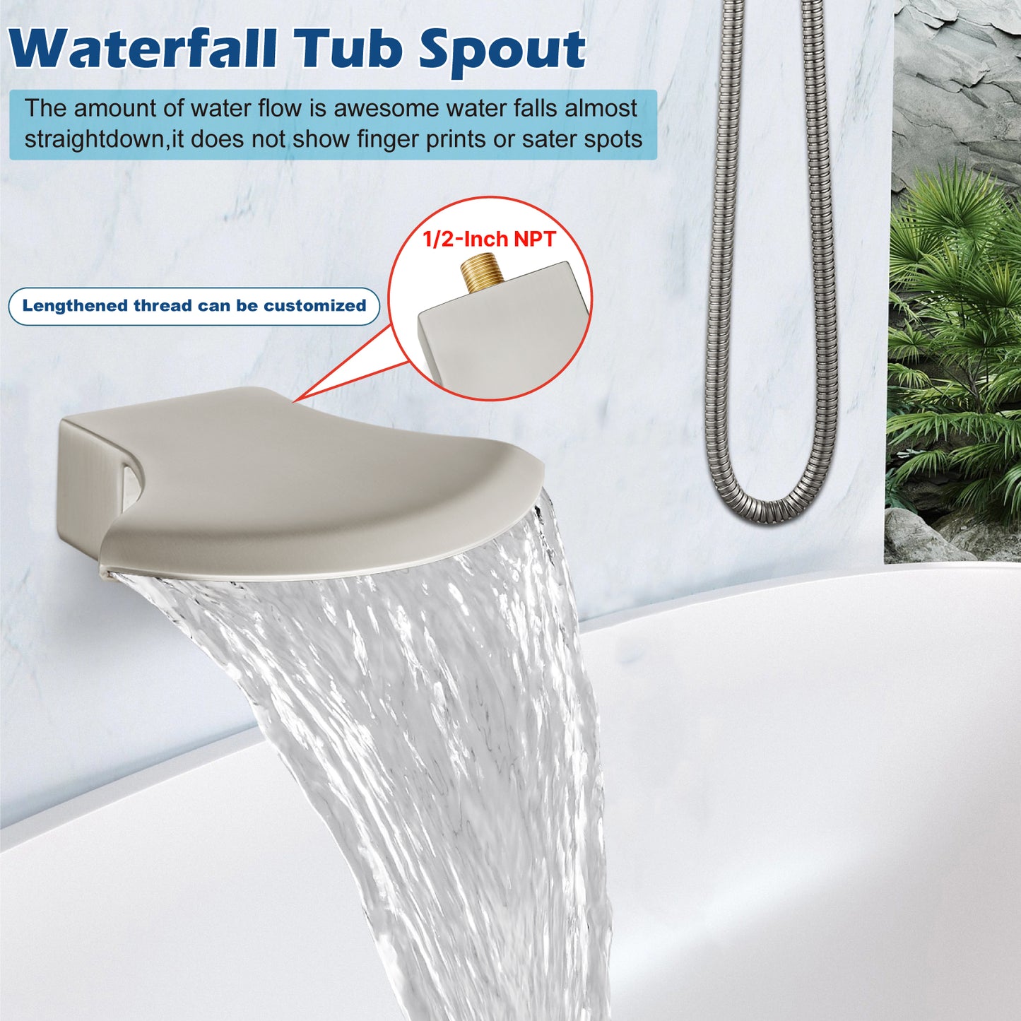 Midanya Rain Shower System 10 inch Tub Shower Faucet Set Square Rainfall Head with Handheld Sprayer and Waterfall Tub Spout Combo,Wall Mount