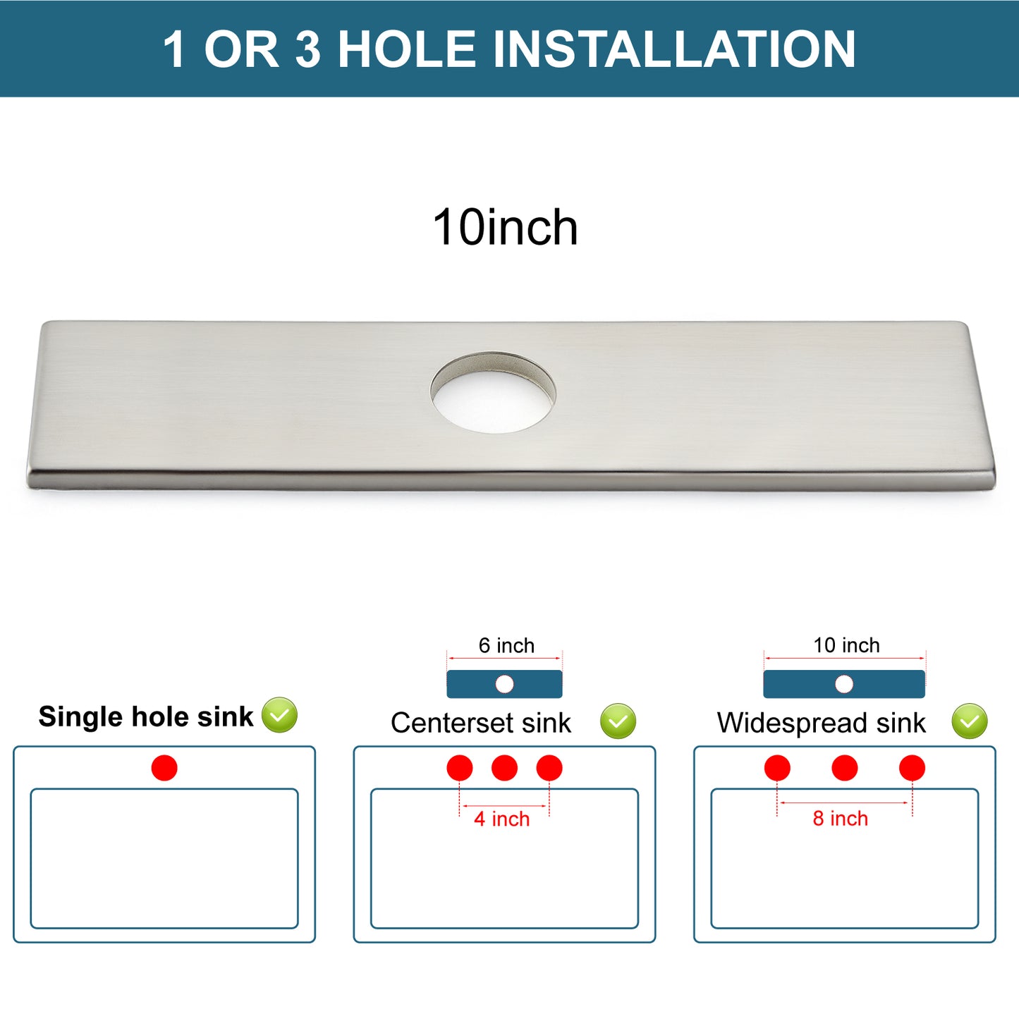 
                  
                    Midanya 10 Inch Sink Hole Cover Deck Plate,Vessel Vanity Sink Faucet Cover Plate,Bathroom Kitchen Lavatory Sink Faucet Deck Plate, Faucet Cover Cap, 1 or 3 Hole Cover Rectangle
                  
                