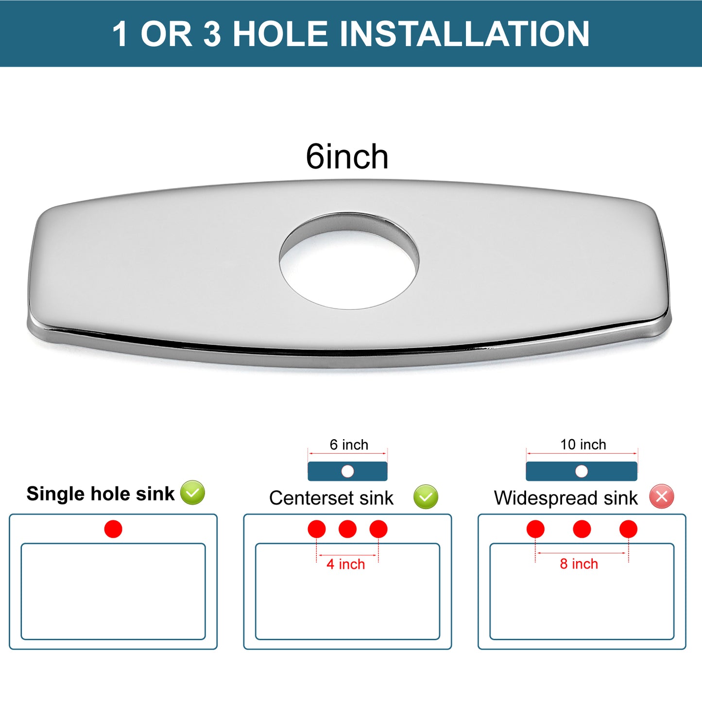 
                  
                    Midanya Sink Hole Cover, 6 Inch Sink Decorate Cover,Vessel Vanity Sink Faucet Cover Plate,Faucet Deck Plate for 1 or 3 Hole Bathroom Kitchen Sink Faucet, Rhomboid Cover
                  
                