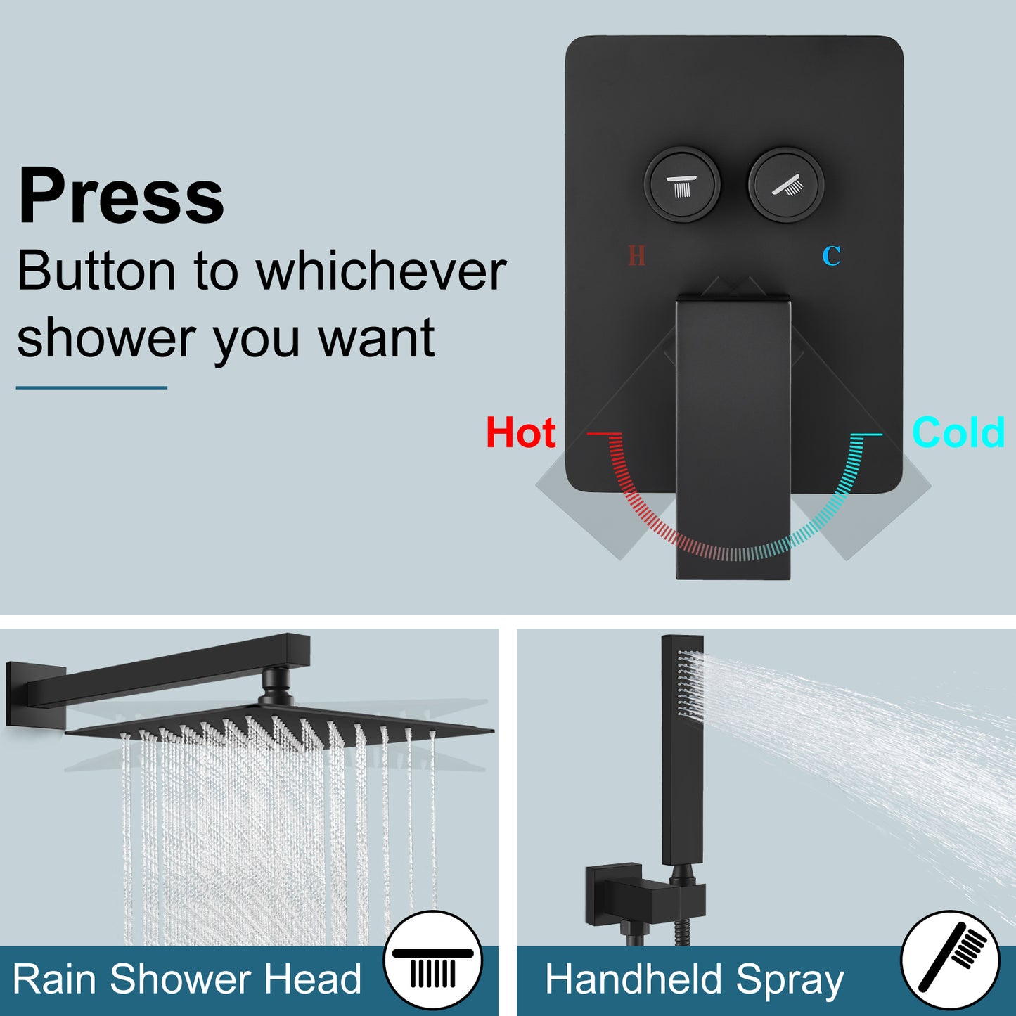 
                  
                    Midanya Rain Shower System with Push Button Diverter Bathroom Luxury Shower Faucets Sets Complete, Handheld Shower Head and 12 Inch Shower Head with Rough-in Valve Trim Kits
                  
                