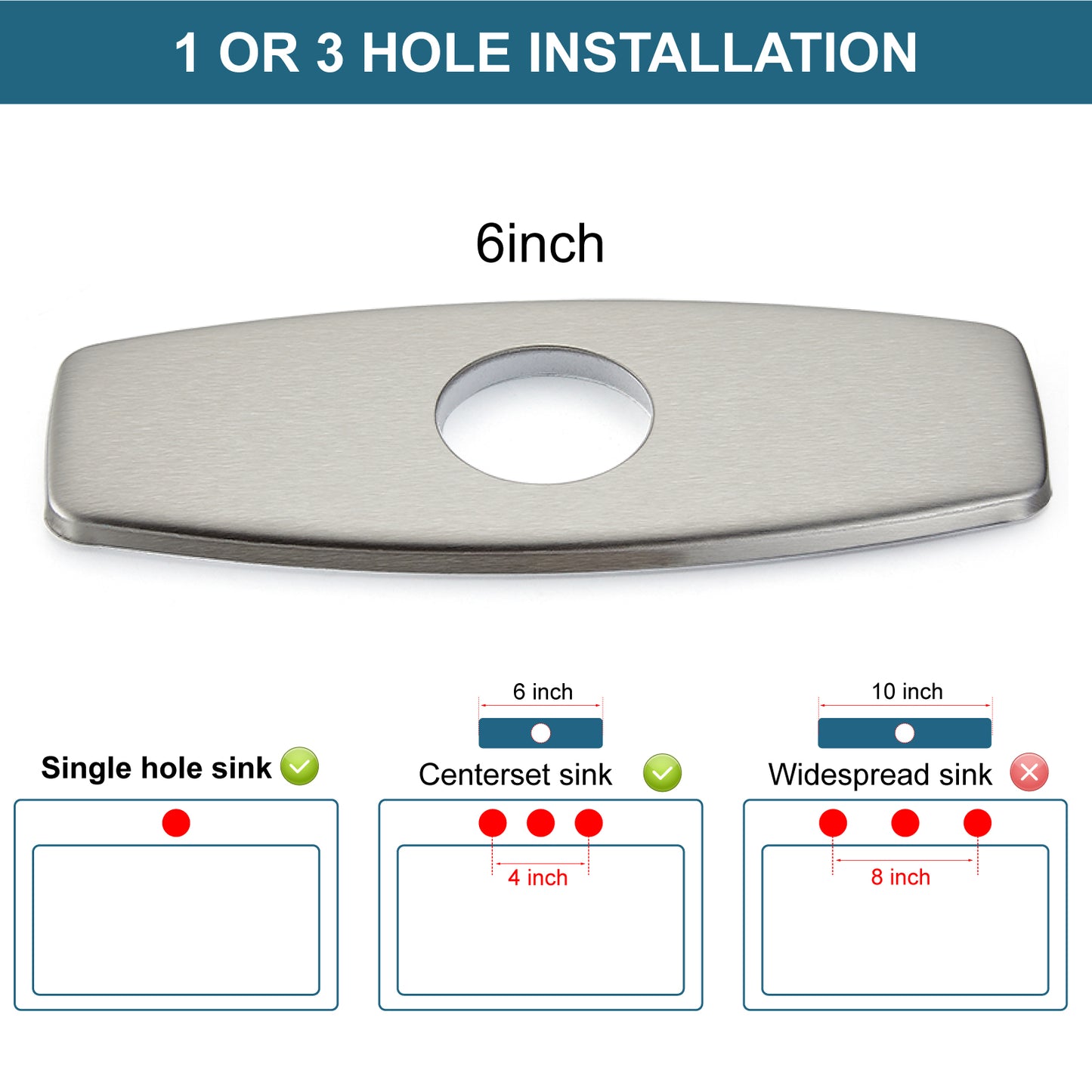 
                  
                    Midanya Sink Hole Cover, 6 Inch Sink Decorate Cover,Vessel Vanity Sink Faucet Cover Plate,Faucet Deck Plate for 1 or 3 Hole Bathroom Kitchen Sink Faucet, Rhomboid Cover
                  
                