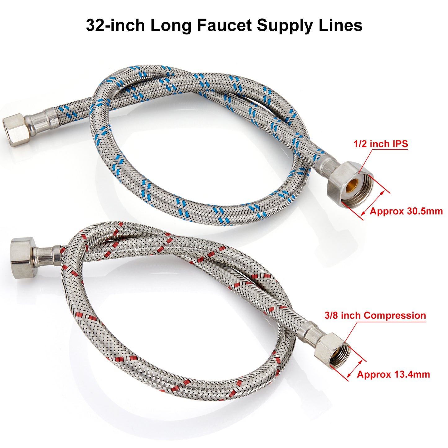 
                  
                    Midanya Faucet Hose Connector, Braided SUS304 Stainless Steel Water Supply Line, 3/8-Inch Female Compression Thread x 1/2 Inch I.P. Female Straight Thread, x 2 Pcs, (1 Pair)
                  
                