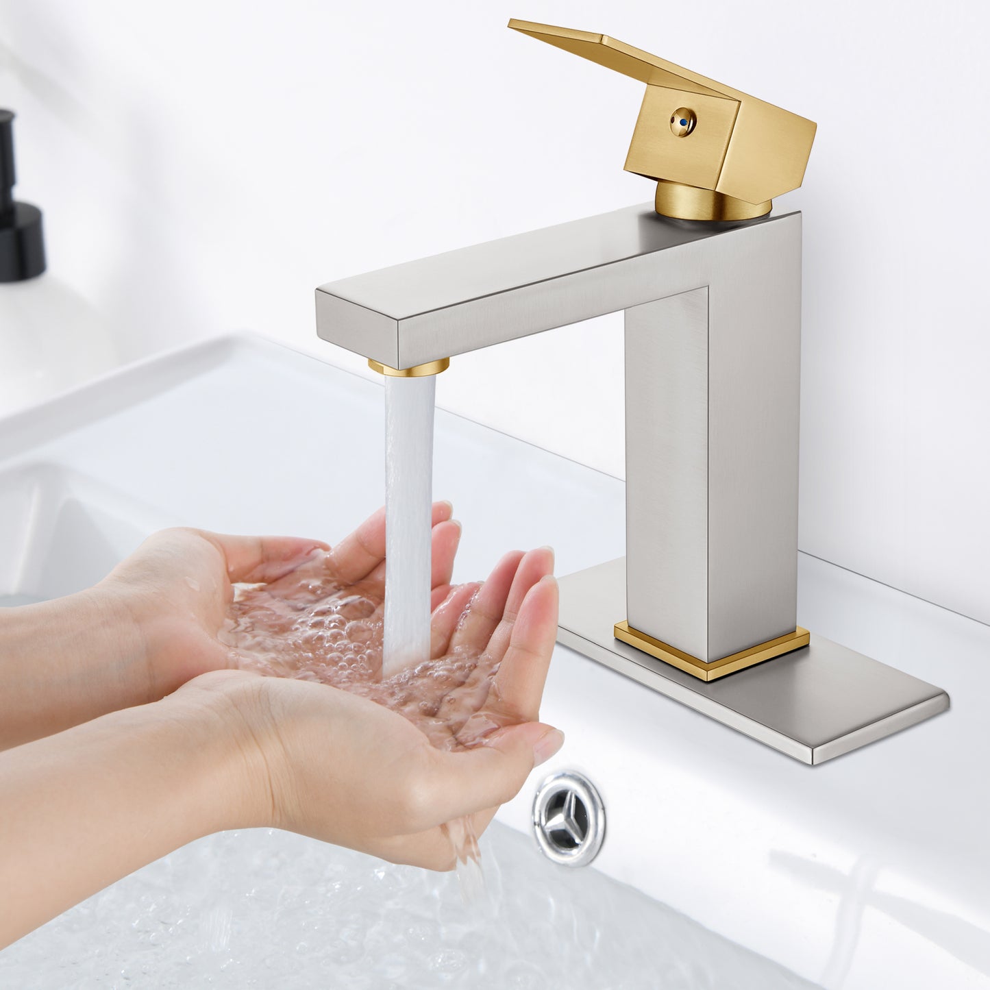 
                  
                    Midanya Bathroom Sink Faucet 1 Hole Single Handle Deck Mount Lavatory Mixer Tap with Cover Plate and Pop-up Drain One Lever Stainless Steel SUS304 Commercial
                  
                