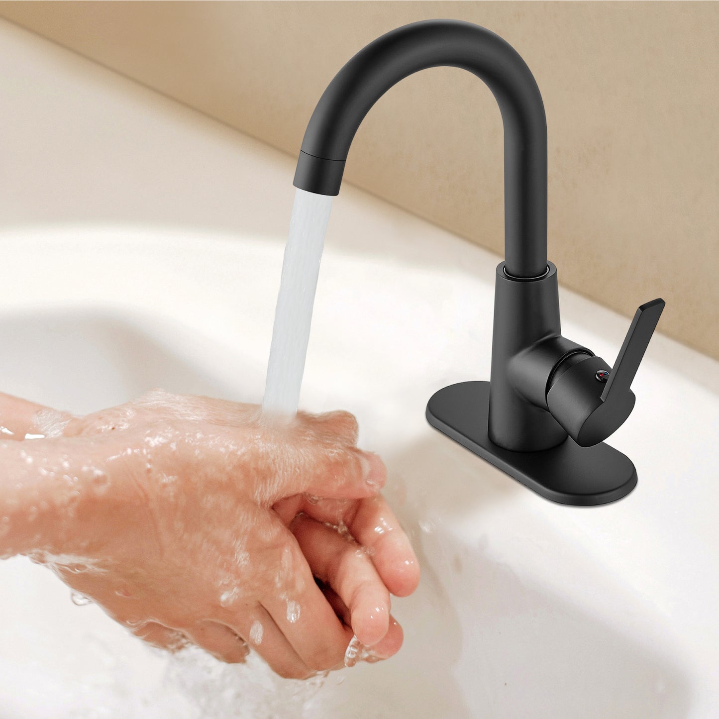 
                  
                    Midanya Bar Sink Faucet, Single Hole Bathroom Sink Faucet with Cover Plate, Water Supply Hoses and Pop Up Drain, Pre-Kitchen Farmhouse RV Small Vanity Faucet with 360° Rotation Spout
                  
                