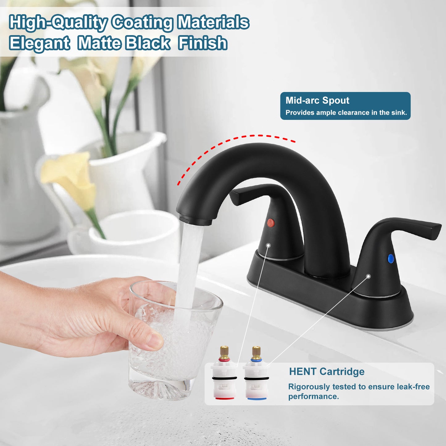 
                  
                    Midanya 2 Handle Bathroom Sink Faucet Deck Mount Centerset Bathroom Faucet 3 Hole, with Pop-up Drain Stopper Assembly and Water Supply Lines Lavatory Faucet Mixer Double Handle Tap
                  
                