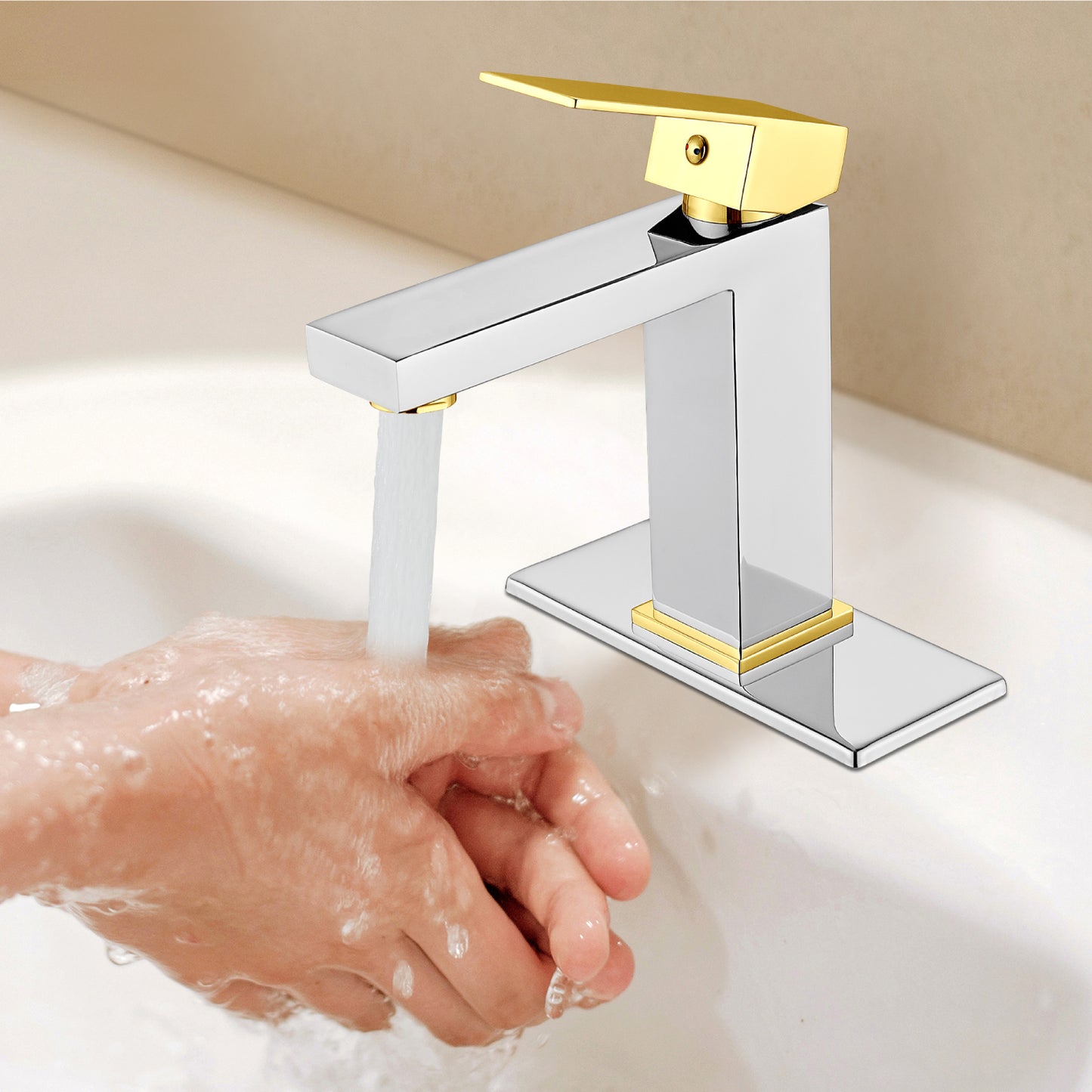 
                  
                    Midanya Bathroom Sink Faucet 1 Hole Single Handle Deck Mount Lavatory Mixer Tap with Cover Plate and Pop-up Drain One Lever Stainless Steel SUS304 Commercial
                  
                