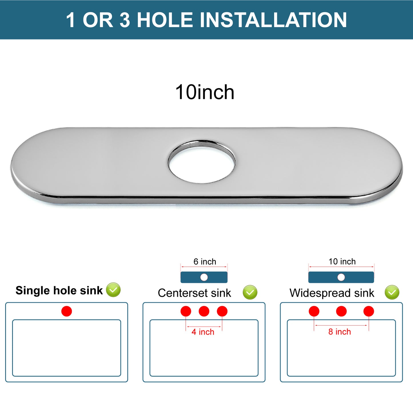 
                  
                    Midanya 10 Inch Sink Hole Cover Deck Plate, SUS304 Stainless Steel 1-3 Hole Escutcheon Plate for Bathroom Kitchen Vessel Vanity Sink Faucet, Faucet Cover Cap,1 or 3 Hole Cover Oval
                  
                