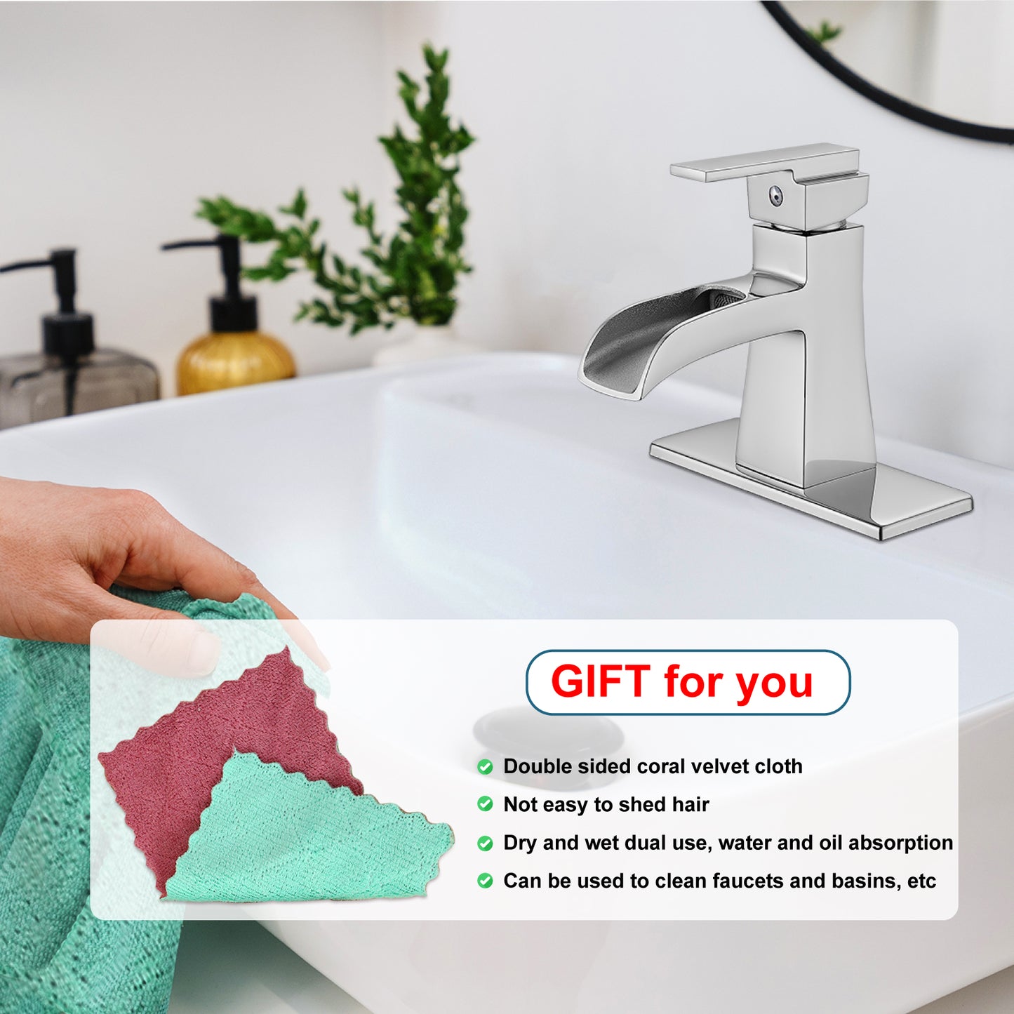 
                  
                    Midanya Single Handle Bathroom Sink Faucet, Waterfall Bathroom Faucet for 1 Hole or 3 Holes, Lavatory RV Vanity Faucet with Deck Mount Pop-Up Drain and Water Supply Lines
                  
                