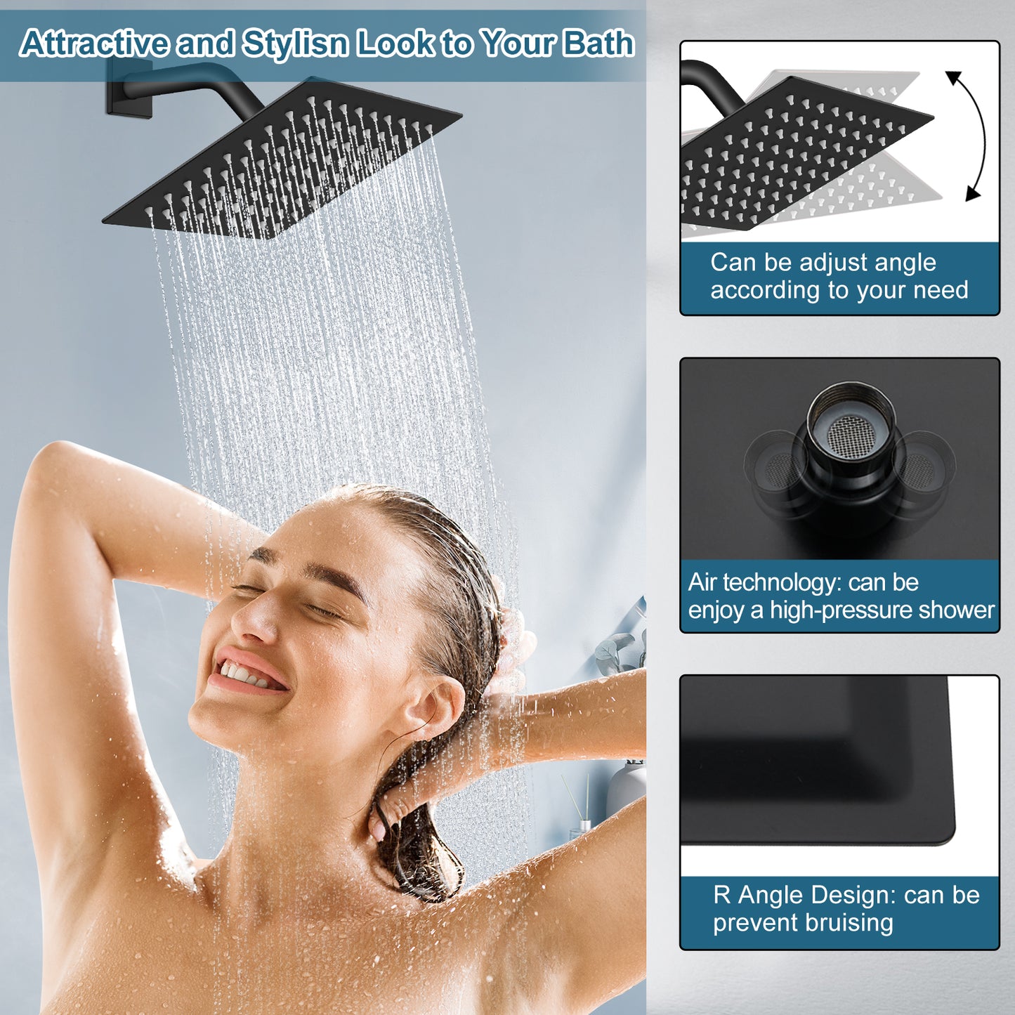 
                  
                    Midanya 3 Handle Tub Shower Faucet with Tub Spout, 8-inch Rainfall Shower Head Combo and Rough-in Valve Wall Mount Bathroom Trim Kit Rainfall Shower System Bathtub Rain Shower Faucet Set
                  
                