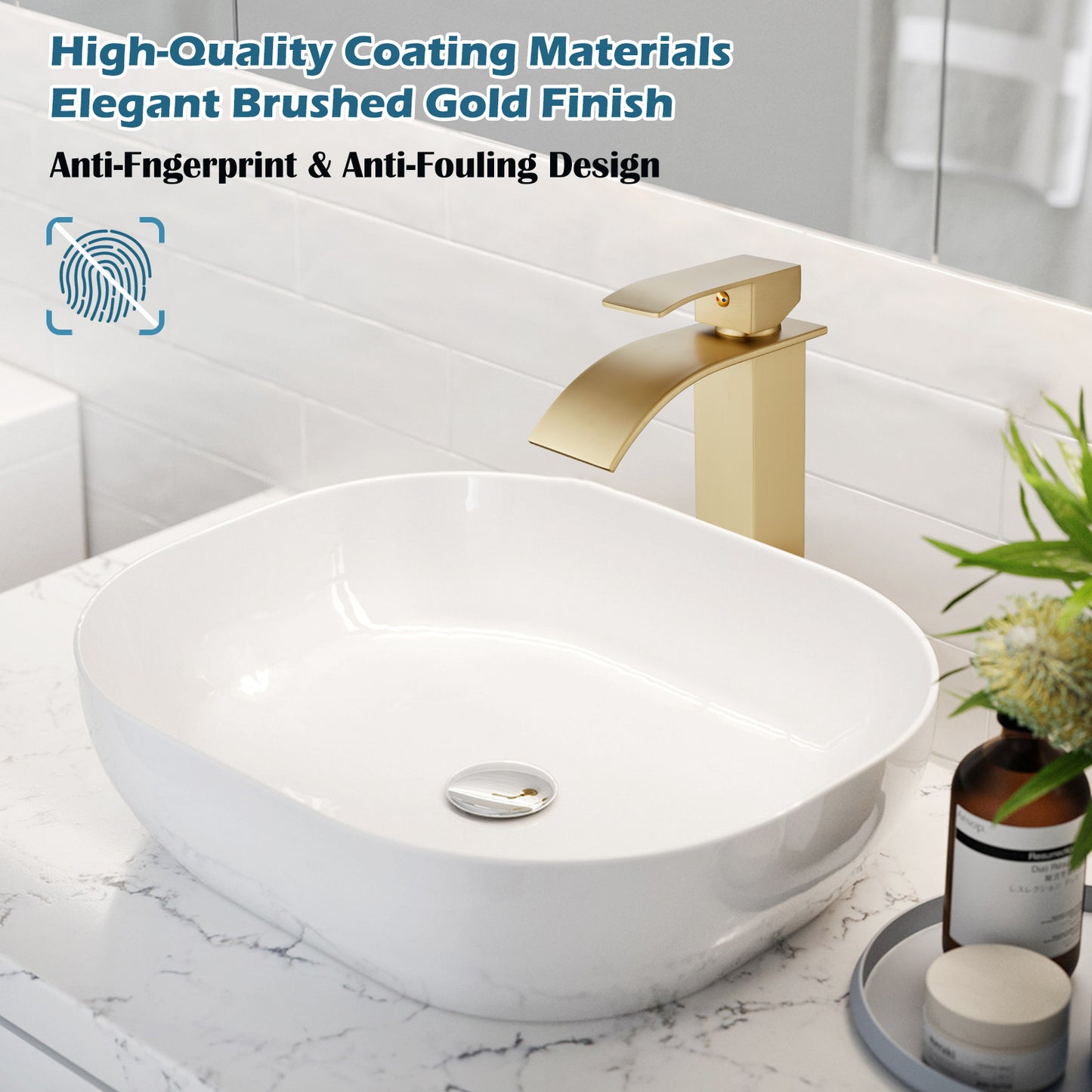 
                  
                    Midanya Waterfall Bathroom Bowl Vessel Sink Faucet Tall Single Handle Single Hole Deck Mount Mixer Tap with Large Rectangular Spout Sink Faucet Lavatory Vanity
                  
                