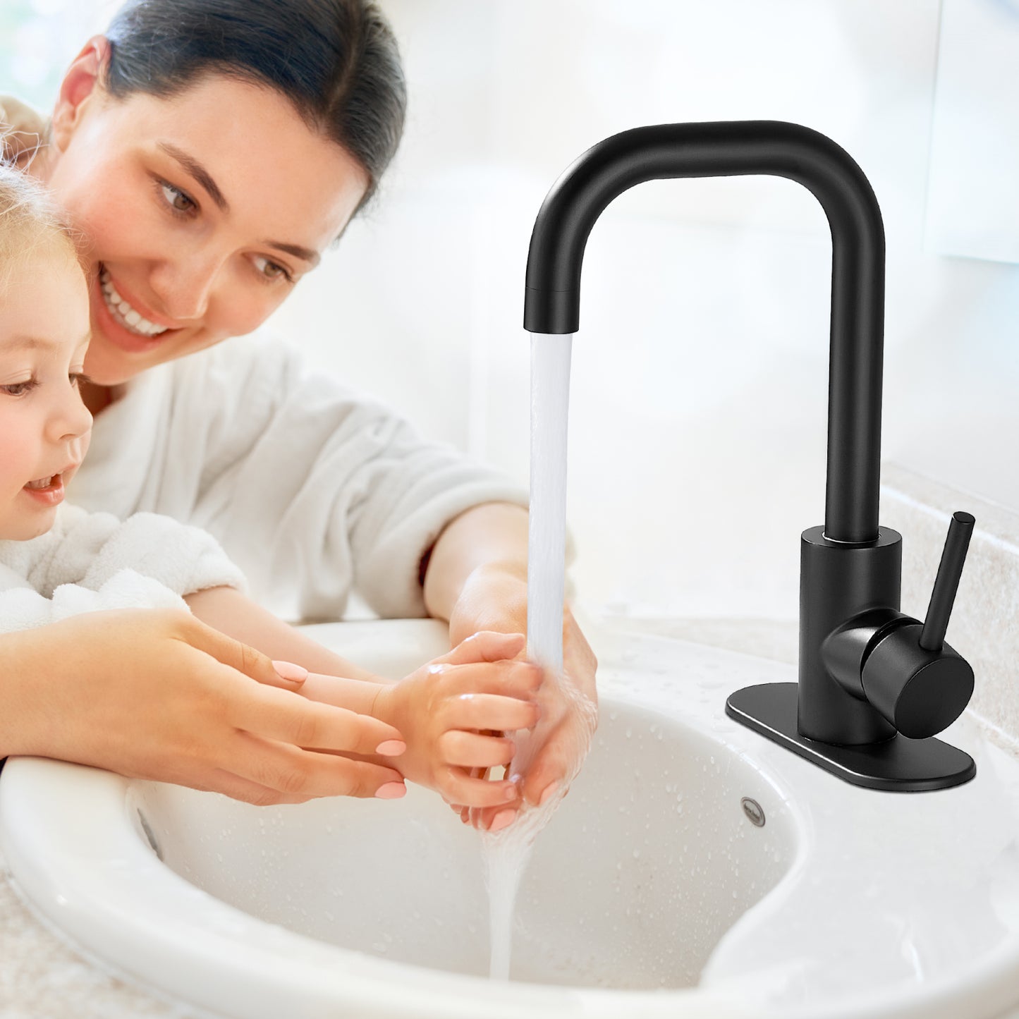 Midanya Bathroom Sink Faucet Single Handle, RV Small Vanity Faucet Wet Bar Pre-Kitchen Farmhouse with 360°Rotation Spout and Deck Plate, Supply Hoses and Pop-up Drain