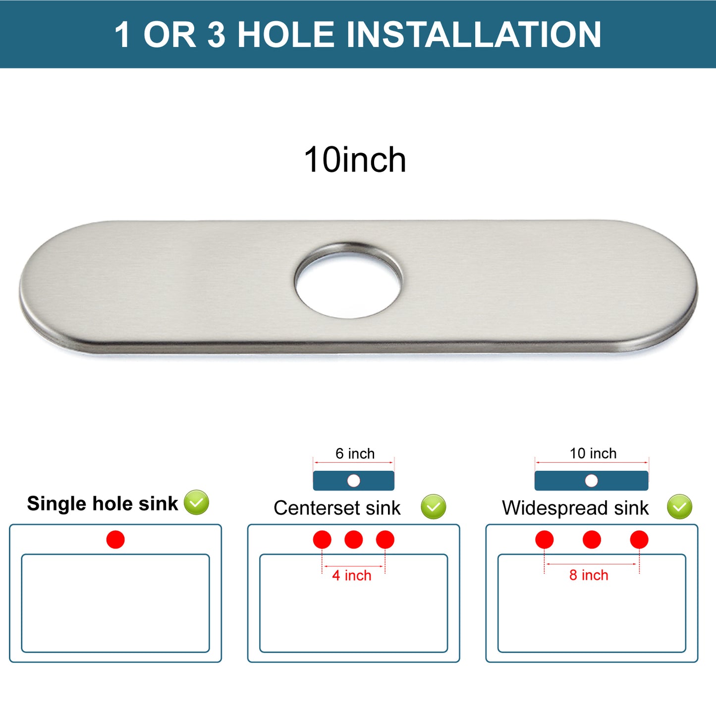 
                  
                    Midanya 10 Inch Sink Hole Cover Deck Plate, SUS304 Stainless Steel 1-3 Hole Escutcheon Plate for Bathroom Kitchen Vessel Vanity Sink Faucet, Faucet Cover Cap,1 or 3 Hole Cover Oval
                  
                