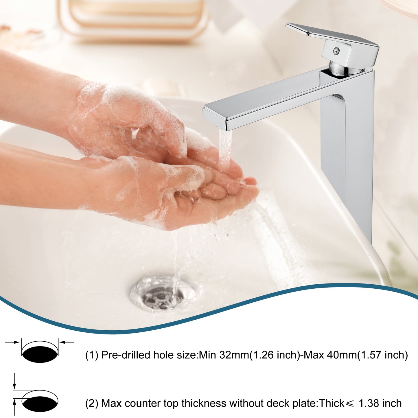 
                  
                    Bathroom Vessel Bowl Sink Faucet Tall Body Single Handle Lavatory Vanity Mixer Bar Tap with Pop Up Drain Tall Spout Single Hole Deck Mount Brass
                  
                
