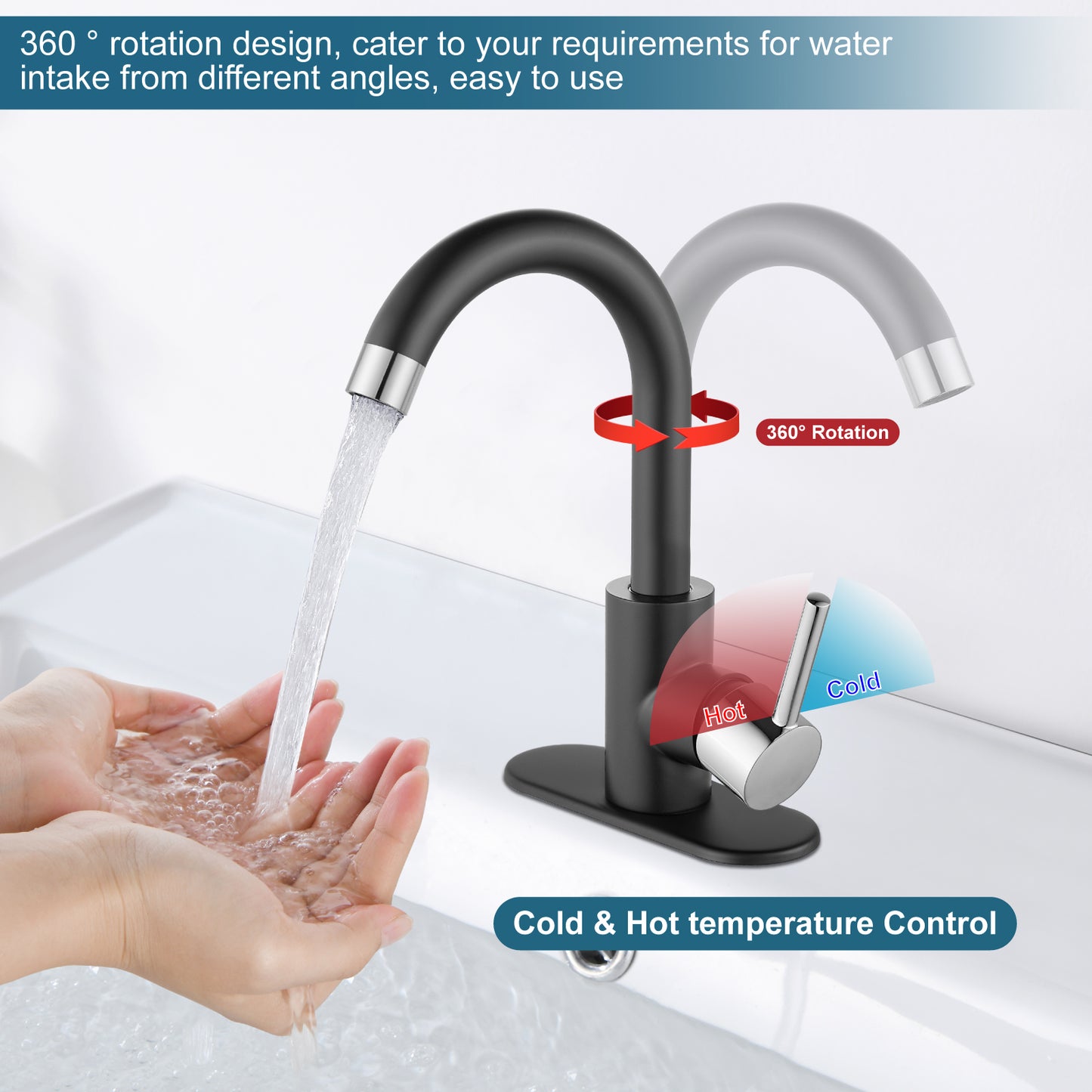 
                  
                    Midanya Single Handle Bathroom Sink Faucet, Wet Bar Pre-Kitchen Farmhouse RV Small Vanity Faucet with 360°Rotation Spout with Deck Plate, Supply Hoses and Drain Stopper
                  
                