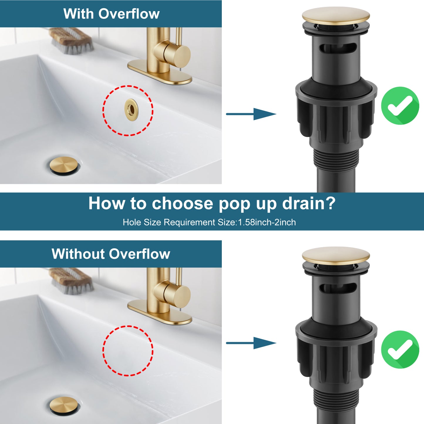 
                  
                    Midanya Pop Up Drain, ABS Bathroom Pop-up Sink Drain, Lavatory Kitchen RV Drain Strainer, Vanity Vessl Sink Drain Stopper Assembly, Universal Sink Drain Assembly
                  
                
