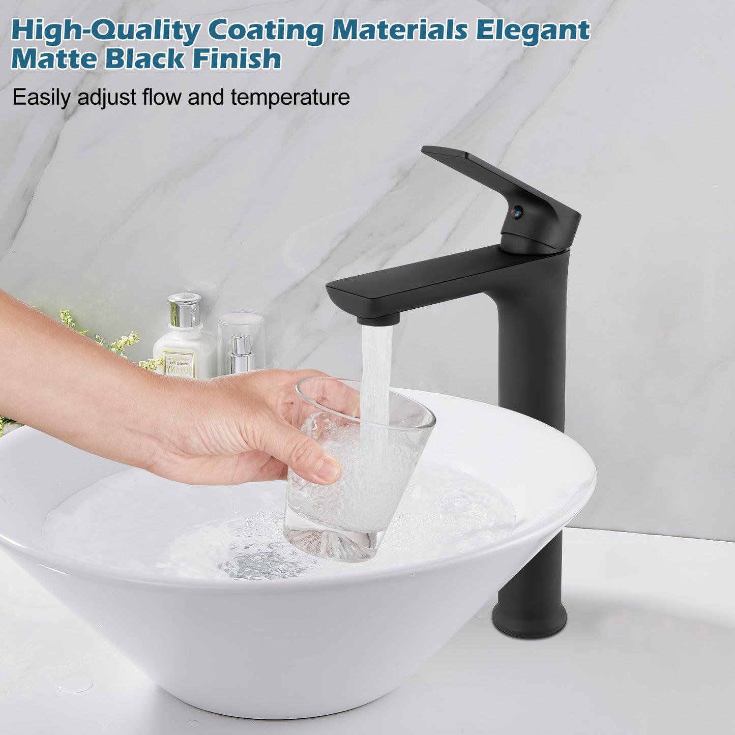 
                  
                    Midanya Bathroom Sink Faucet Matte Black Tall Vessel Sink Faucet Vanity Bathroom Faucet Basin Mixer Tap Single Handle Single Hole with Water Supply Lines Commercial Modern Wash Basin Faucet
                  
                