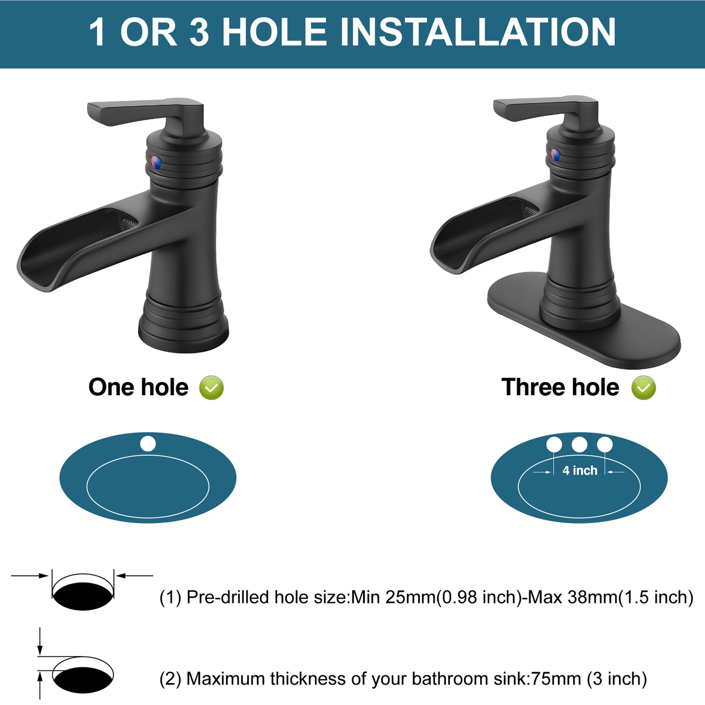 
                  
                    Midanya Waterfall Faucet Single Handle Bathroom Sink Faucet, Large Spout Lavatory Faucet, Deck Mounted Single Hole or 3 Hole Bathroom Faucet with Pop Up Drain and Water Supply Lines
                  
                