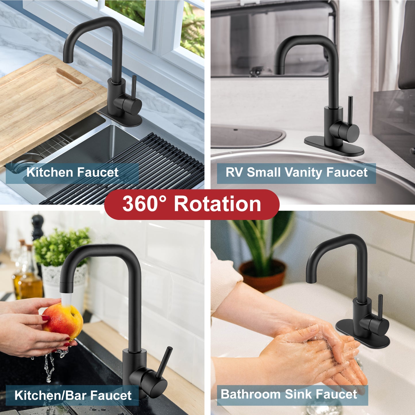 
                  
                    Midanya Bathroom Sink Faucet Single Handle, RV Small Vanity Faucet Wet Bar Pre-Kitchen Farmhouse with 360°Rotation Spout and Deck Plate, Supply Hoses and Pop-up Drain
                  
                