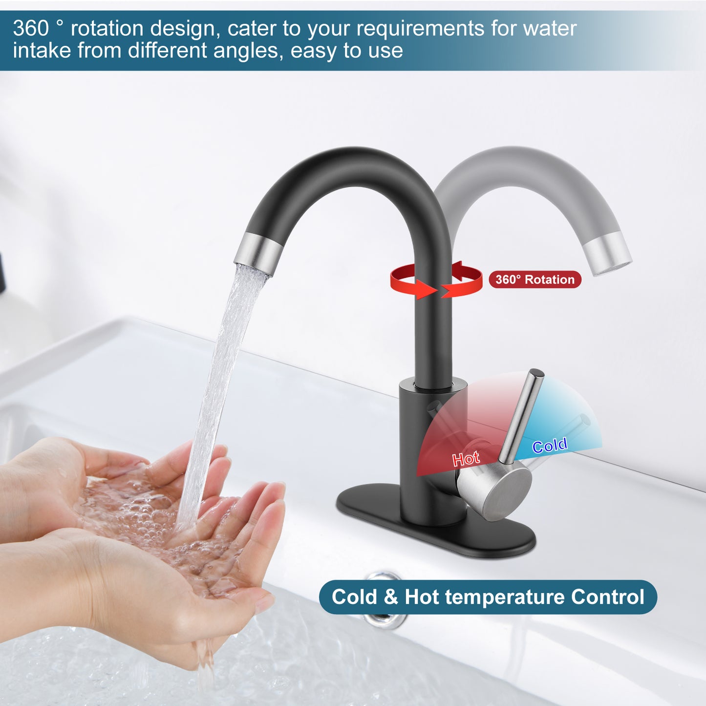 
                  
                    Midanya Single Handle Bathroom Sink Faucet, Wet Bar Pre-Kitchen Farmhouse RV Small Vanity Faucet with 360°Rotation Spout with Deck Plate, Supply Hoses and Drain Stopper
                  
                
