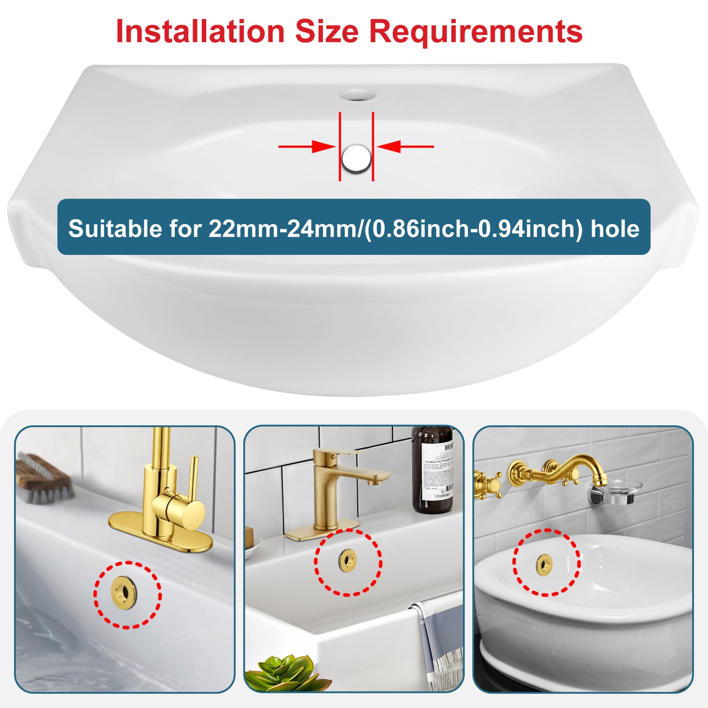 
                  
                    Midanya Brass Insert in Hole Round Caps, 2 Pcs Sink Basin Trim Overflow Cover, Bathroom Kitchen Vanity Vessel Sink Overflow Ring
                  
                