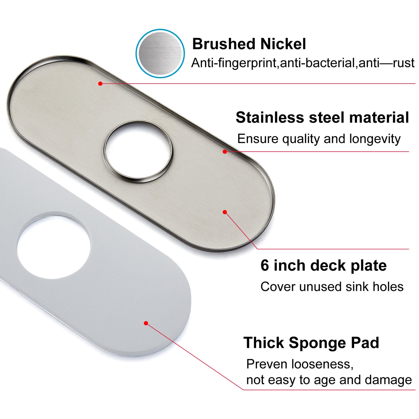 
                  
                    Midanya 6 Inch Sink Hole Cover, 1 or 3 Hole Bathroom Kitchen Lavatory Faucet Cover Plate, SUS304 Stainless Steel Decorative Cover,Vessel Vanity Sink Faucet Oval Deck Plate
                  
                