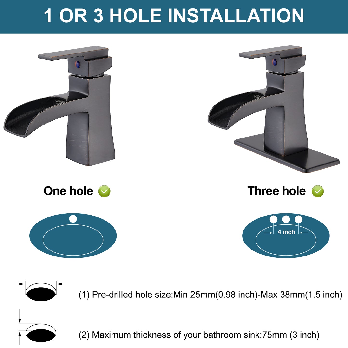 
                  
                    Midanya Single Handle Bathroom Sink Faucet, Waterfall Bathroom Faucet for 1 Hole or 3 Holes, Lavatory RV Vanity Faucet with Deck Mount Pop-Up Drain and Water Supply Lines
                  
                