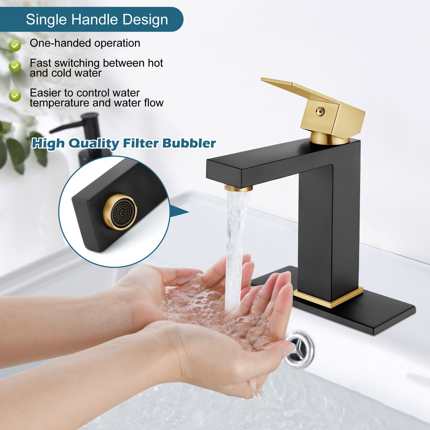 
                  
                    Midanya Bathroom Sink Faucet 1 Hole Single Handle Deck Mount Lavatory Mixer Tap with Cover Plate and Pop-up Drain One Lever Stainless Steel SUS304 Commercial
                  
                