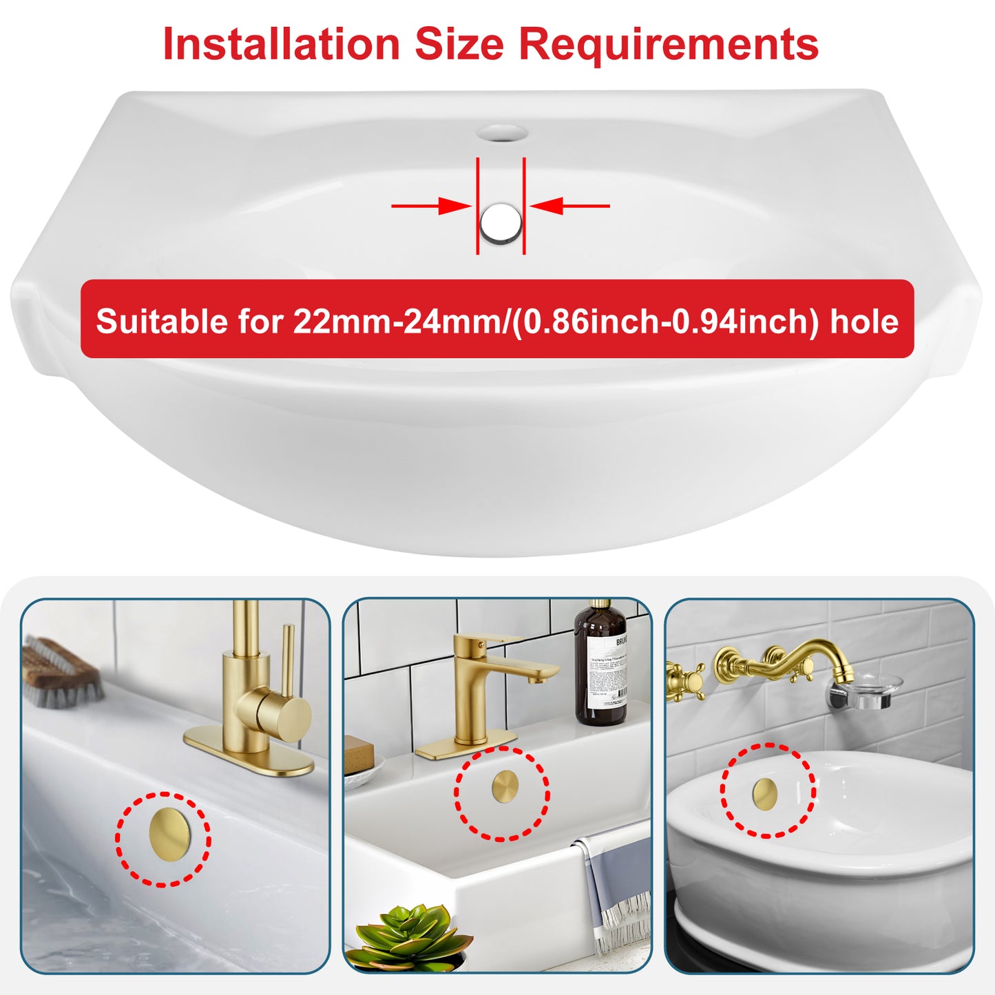 
                  
                    Midanya Sink Basin Overflow Trim Ring, Bathroom Vanity Vessel Sink Overflow Cover Basin Trim Brass Insert in Hole Round Caps, Sink Overflow Ring, Pack of 2
                  
                