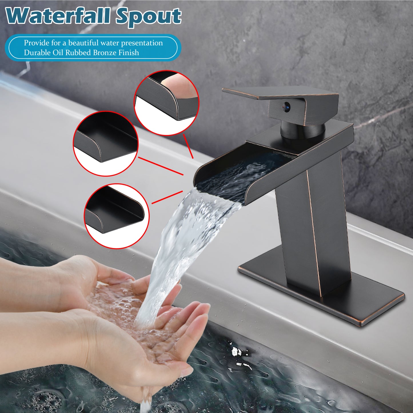 
                  
                    Midanya Waterfall Bathroom Faucet 1 Hole Single Handle Sink Vanity 4 inch Faucet Wide Mouth Spout with Deck Mount Plate & Water Supply Lines Hose Lavatory Modern Commercial Mixer Tap
                  
                