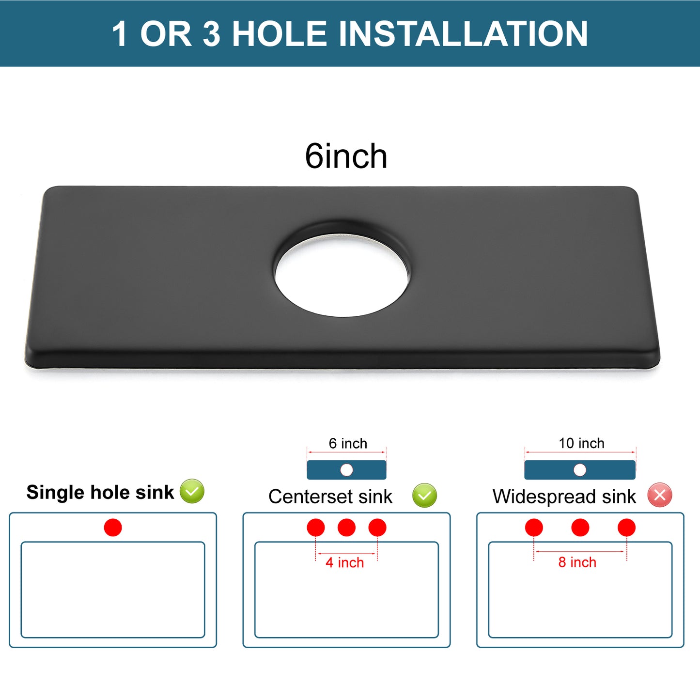 
                  
                    Midanya 6 Inch Sink Hole Cover Deck Plate,Faucet Deck Plate for 1 or 3 Hole Bathroom Kitchen Sink Faucet,Rectangle Decorative Cover SUS304 Stainless Steel Vessel Vanity Sink Faucet
                  
                