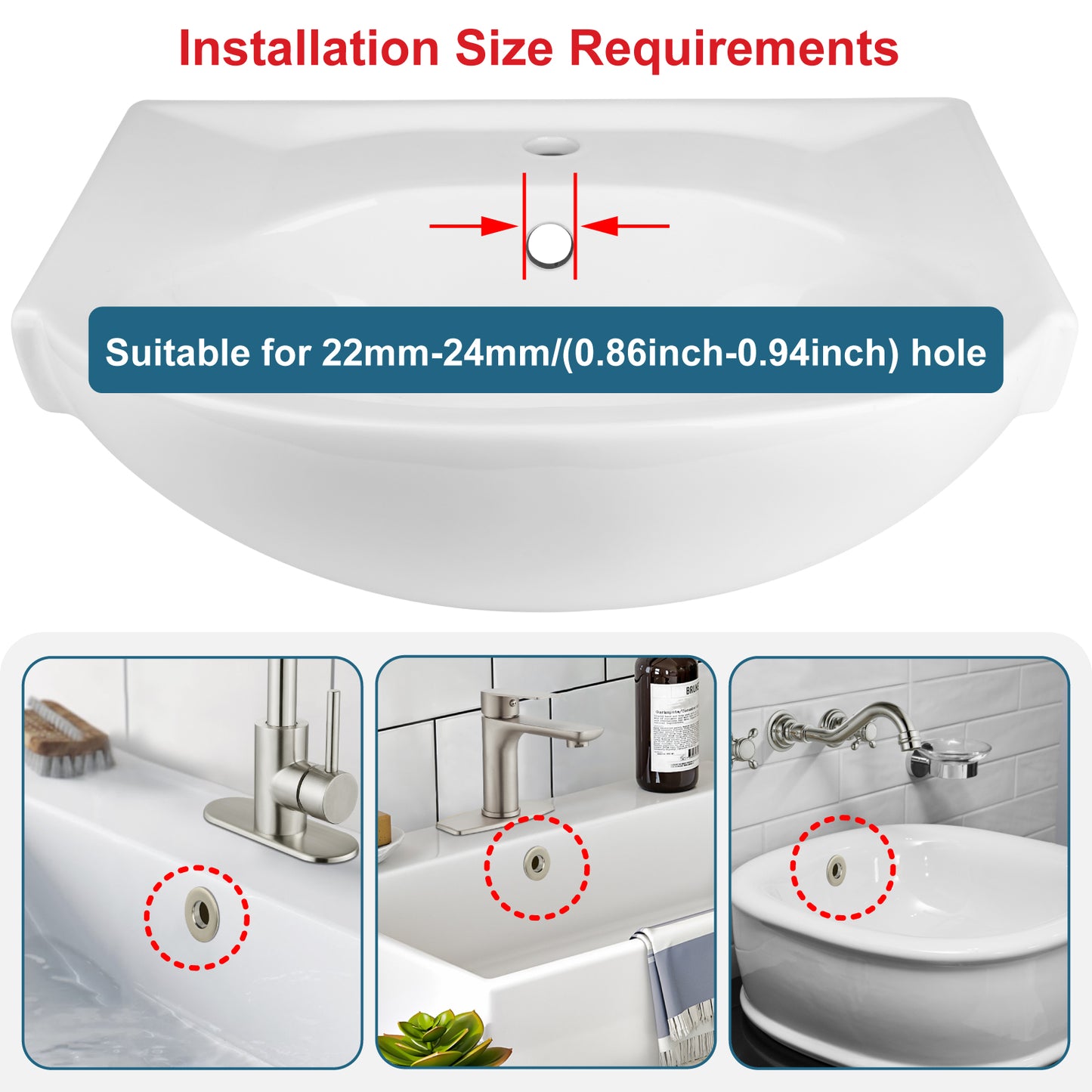 
                  
                    Midanya Sink Basin Trim Overflow Cover, Solid Brass Insert in Hole Round Caps, Vanity Vessel Sink Overflow Ring, Sink Overflow Cover Round Caps for Kitchen Bathroom, Pack of 1
                  
                
